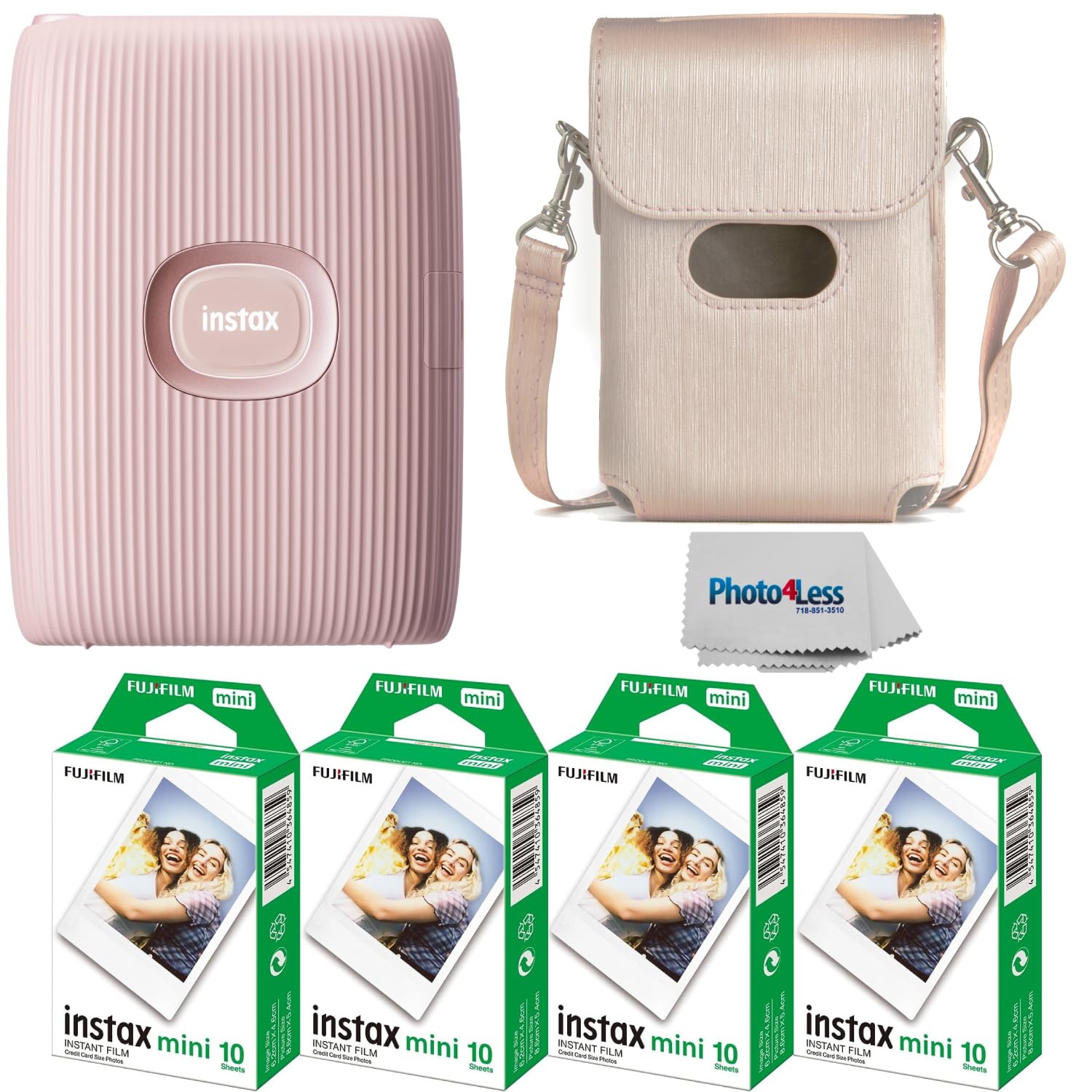 Fujifilm Instax Mini Link 2 Smartphone Printer in Soft Pink with 40 Sheets Fuji Instax Mini Film & Protective Case - Instant Photo Printing Bundle for Parties, Travel, and DIY Scrapbooking