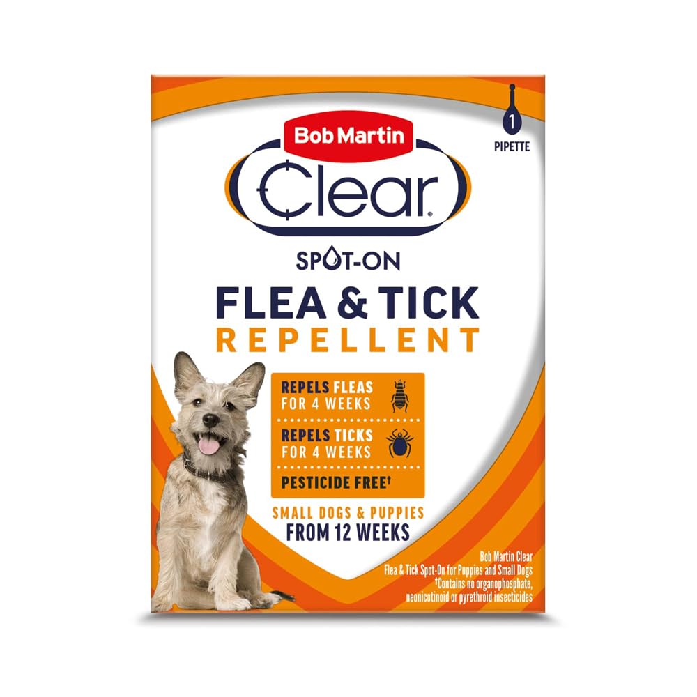 Bob Martin Clear Flea & Tick Spot On Treatment for Small Dogs & Puppies - 4 Week Protection | Fast-Acting Flea Repellent | Waterproof Formula for Indoor & Outdoor Use
