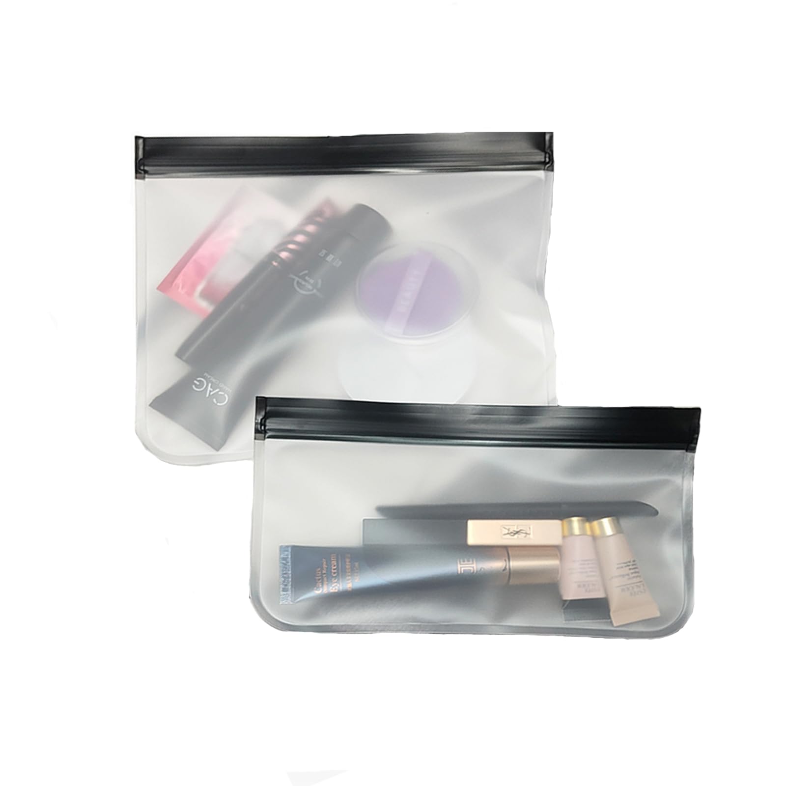 Frosted Clear Toiletry Bags Set - 1 Large & 1 Small PEVA Makeup Pouch for Travel, Gym & Cosmetics Organization | Waterproof Transparent Cosmetic Bag
