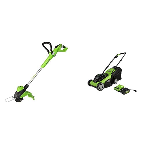 Greenworks 24V 13-Inch Brushless TORQDRIVE Cordless String Trimmer & 13-Inch 2-in-1 Push Lawn Mower Combo Kit with 4.0Ah USB Battery & Charger - Perfect for Lawn Care, Yard Maintenance & Landscaping