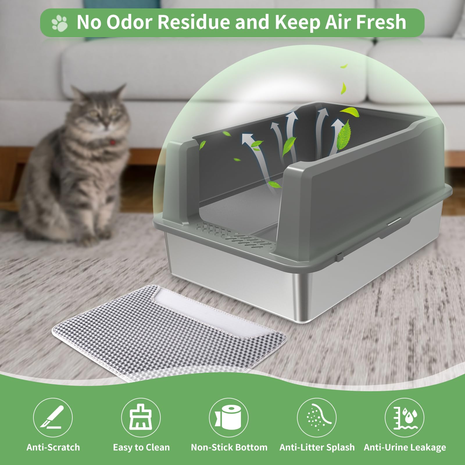 XXL Stainless Steel Cat Litter Box with Lid - 28x20x14 Inch Large High-Sided Enclosure for Big & Multiple Cats | Anti-Leak Design, Easy to Clean | Perfect for Home, Apartment & Pet-Friendly Spaces