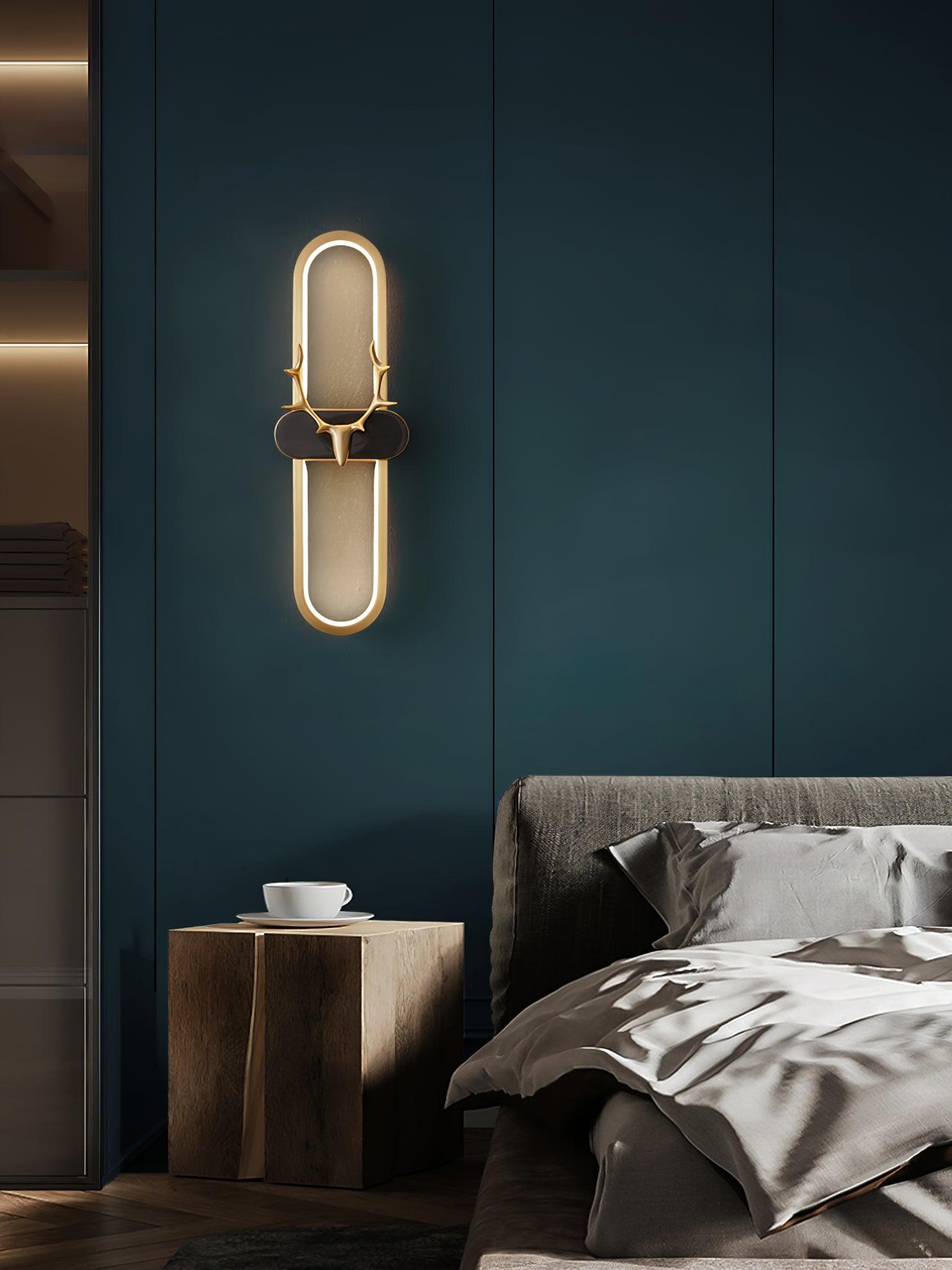 Antlers Halo Wall Lamp - Rustic Deer Horn Chandelier Light Fixture for Bedroom, Living Room & Cabin Decor