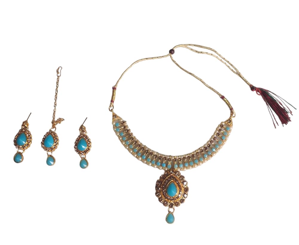 Elegant Women's Jewelry Set - Necklace and Earrings with Maang Tikka for Girls & Ladies | Perfect for Weddings, Parties & Festive Occasions