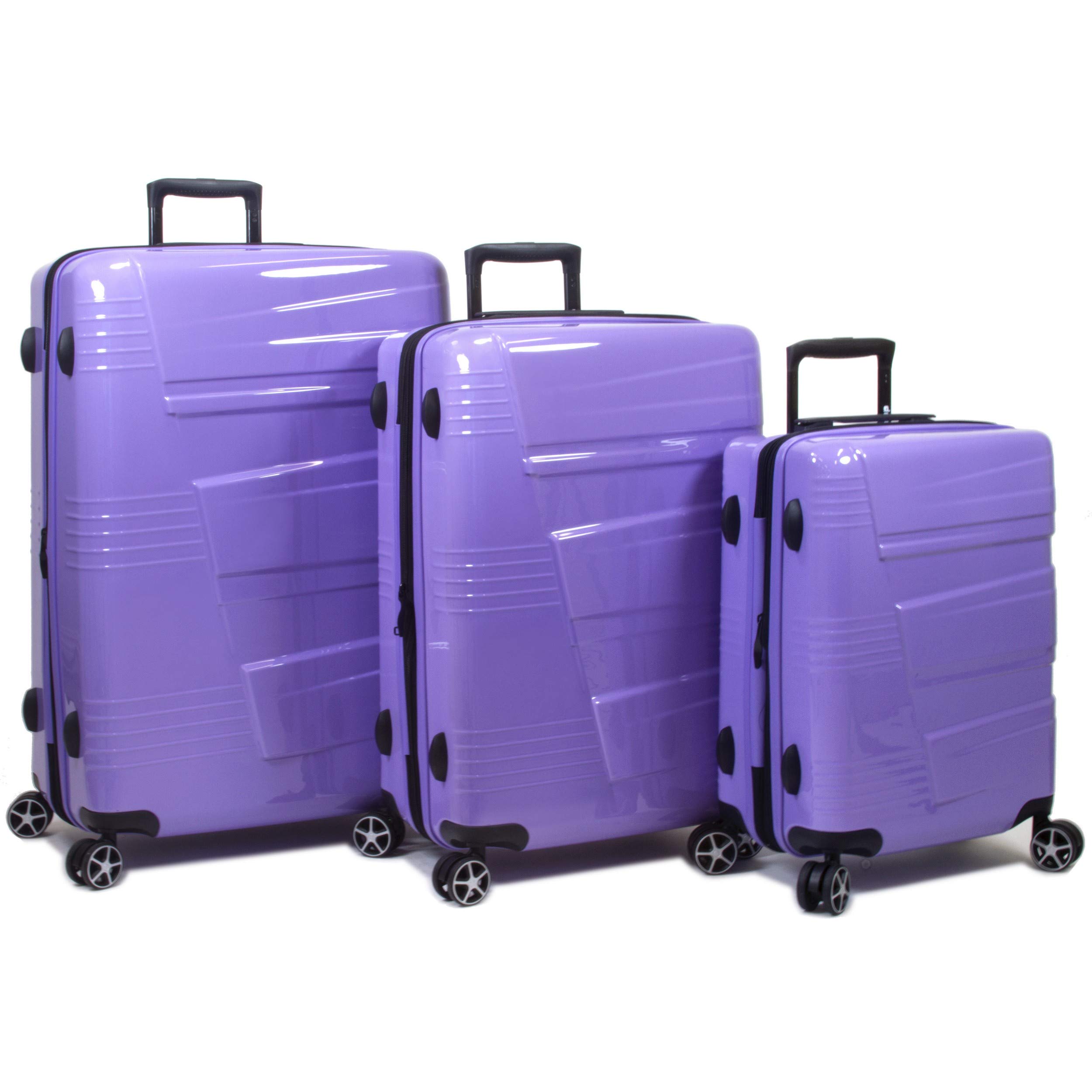 Dejuno Lumos Expandable Hardside Spinner Luggage Set - 3-Piece Lavender Suitcase for Travel, Business Trips & Family Vacations | Lightweight Durable Carry-On & Checked Bags