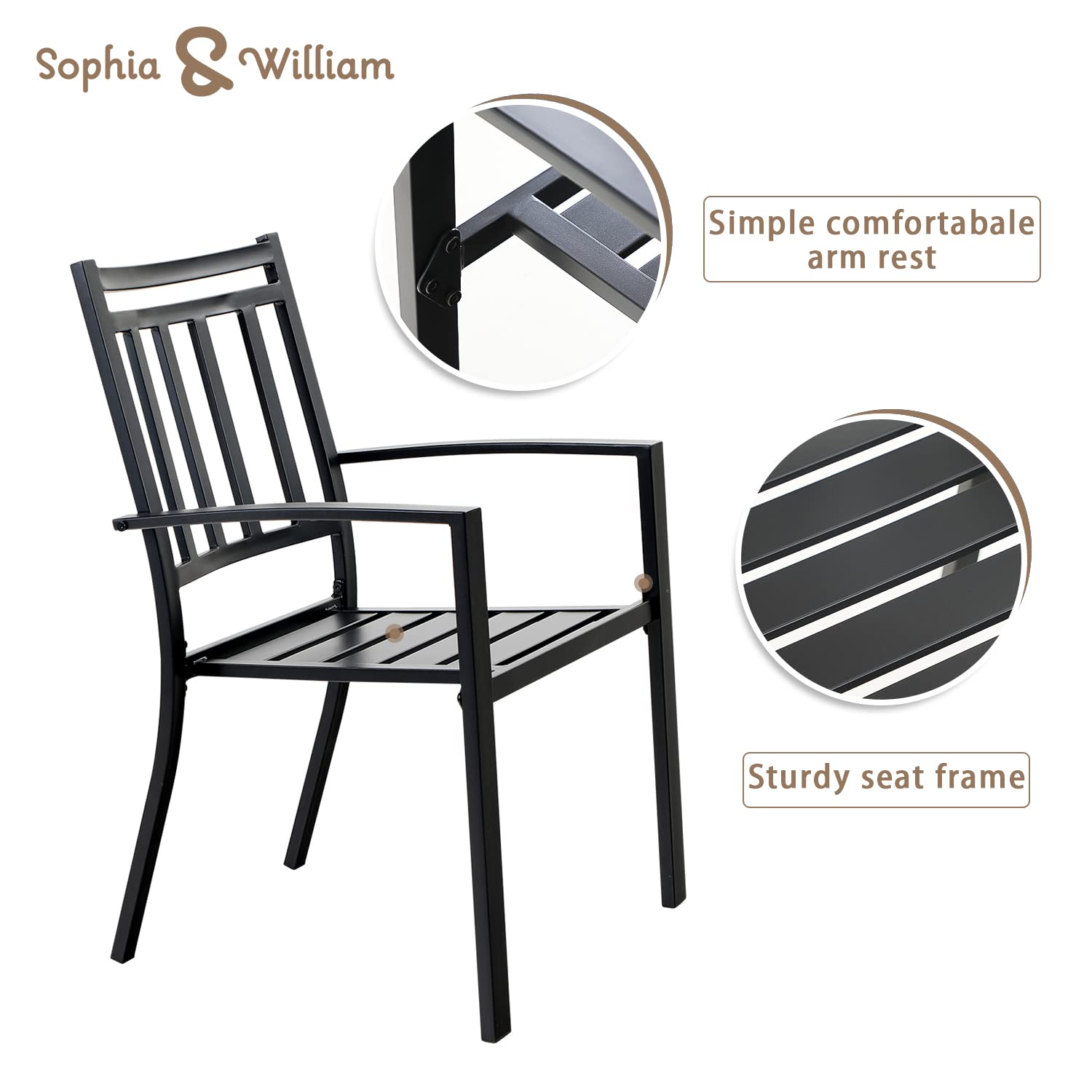 Sophia & William 3-Piece Patio Bistro Set - 2 Stackable Metal Chairs & Round Side Table - Outdoor Furniture for Backyard, Balcony, Garden & Indoor Use - Perfect for Relaxing, Entertaining & Small Space Dining
