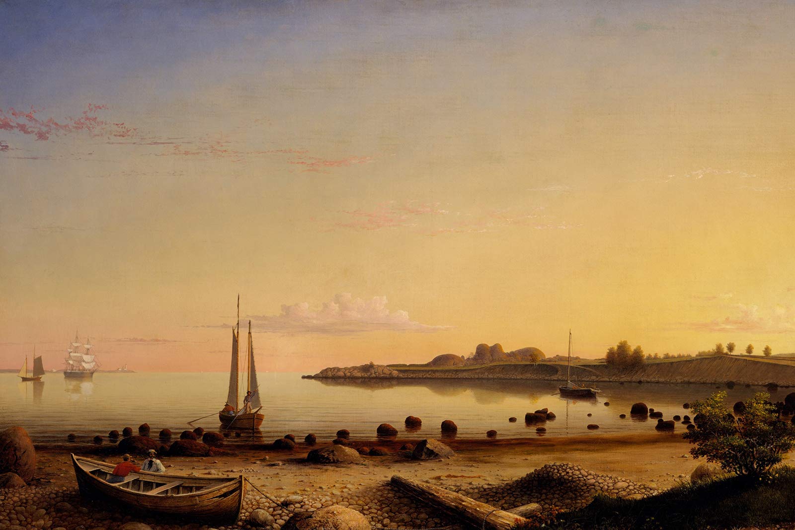 Fitz Henry Lane Stage Fort Across Gloucester Harbor 1862 Textured Paper Art Print - 24x16 Inch Vintage Coastal Painting Poster - Wall Decor for Living Room, Office & Gifts