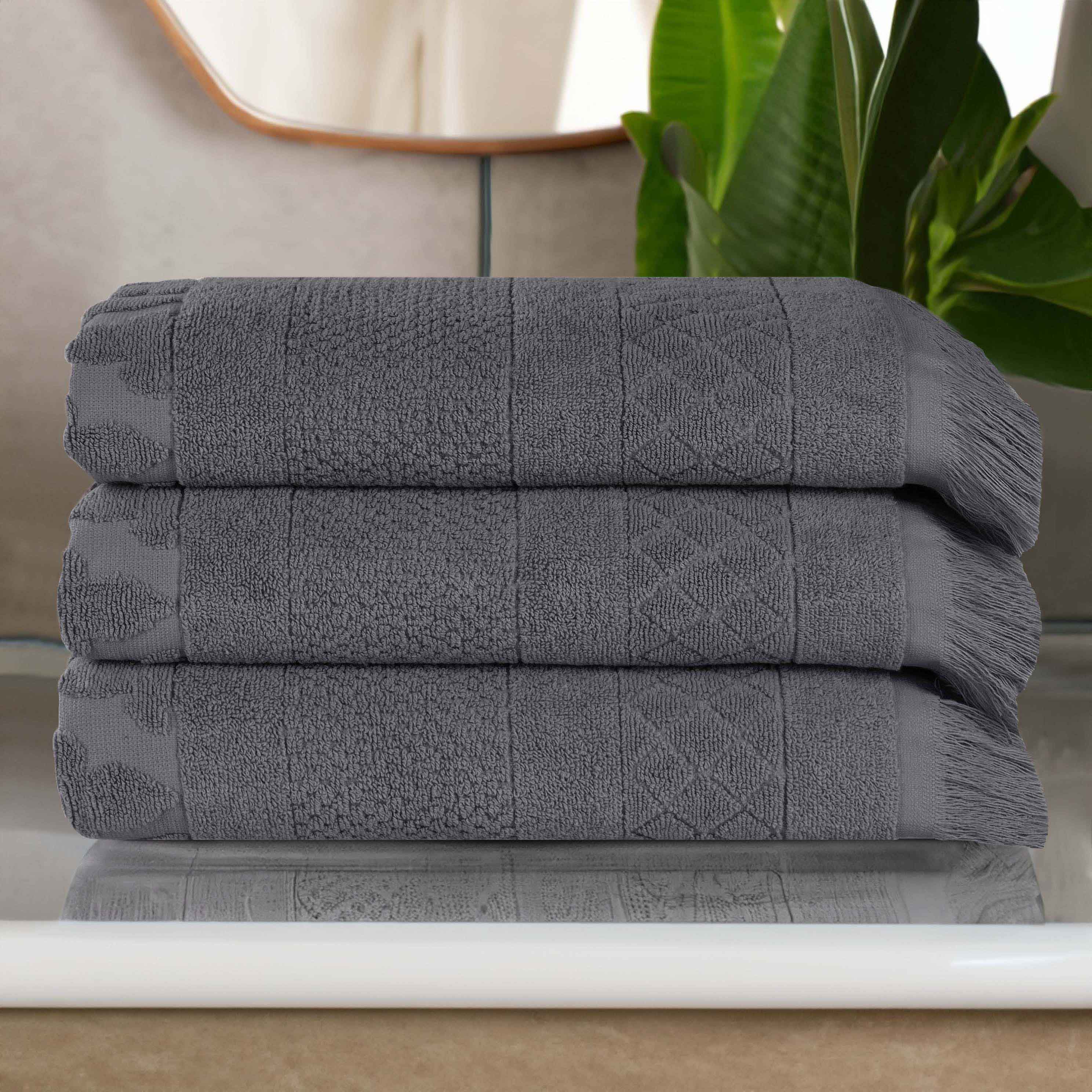 Premium Rolla Cotton Geometric Jacquard Plush Bath Towel Set - 3 Pack | Ultra Absorbent & Quick-Drying | Luxury Spa, Bathroom & Beach Towels