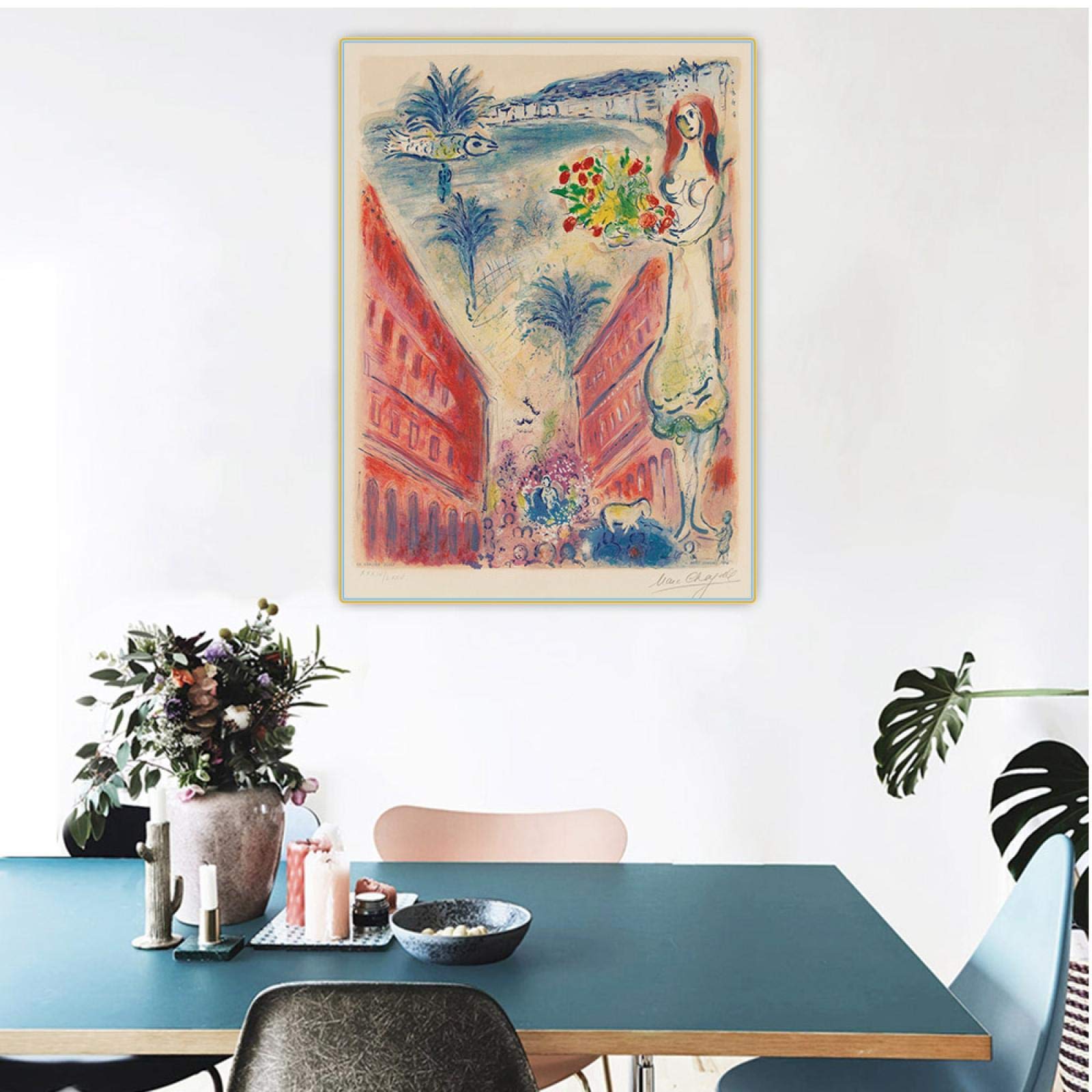 Framed Marc Chagall Art Print - Avenue De La Victoire At Nice Famous Painting Reproduction on Canvas - 31x41 Inch Ready to Hang Wall Decor for Living Room, Bedroom & Office - High Quality Artist Canvas Print with Wooden Frame