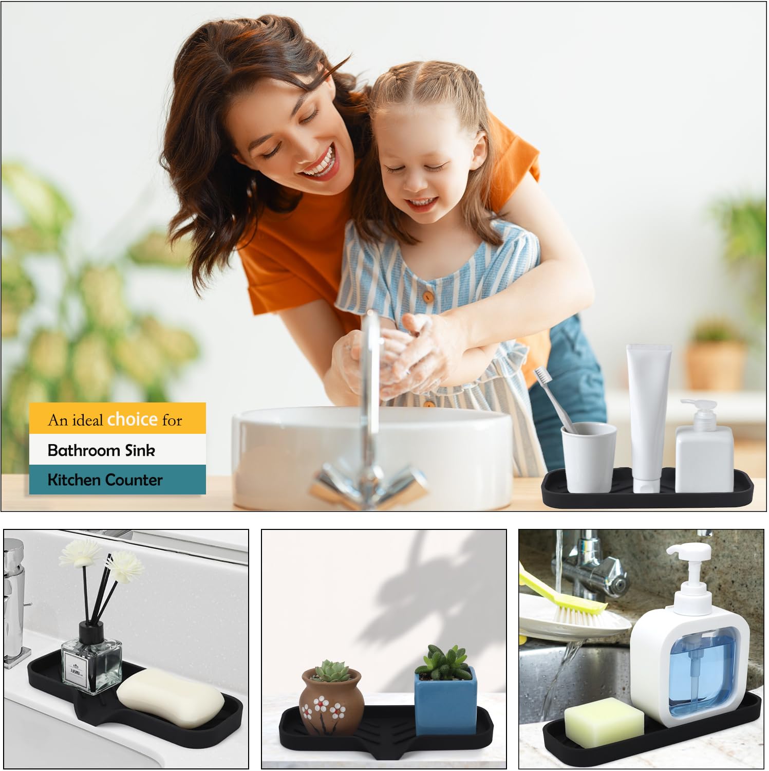 Premium Silicone Soap Dish Holder for Bathroom & Kitchen - Non-Slip Drain Tray Organizer for Bar Soap, Sponge, Bottles & Cups (9
