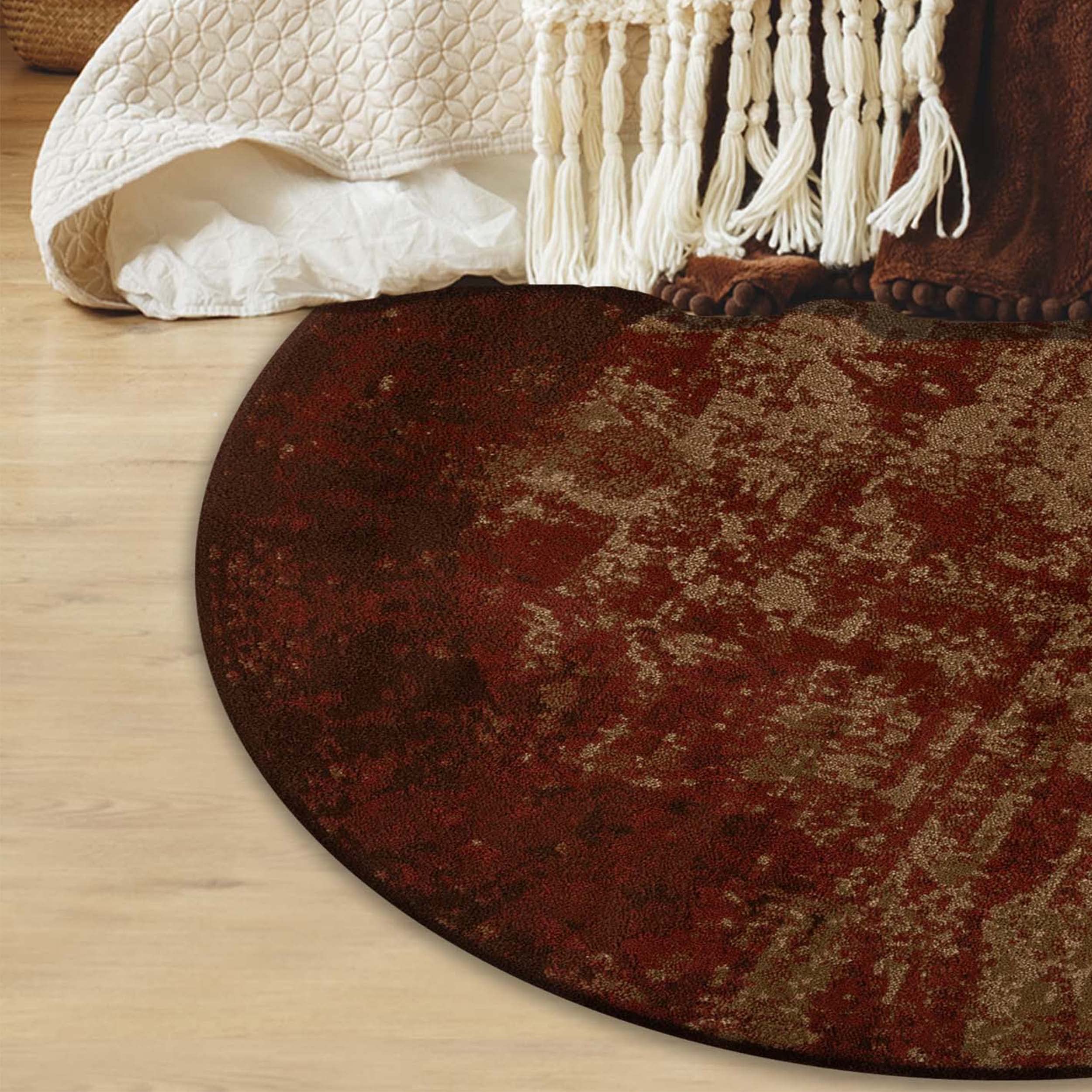 BNM Large 8' Round Auburn Abstract Indoor Area Rug with Jute Backing - Modern Floor Cover for Living Room, Bedroom, Office, Entryway, Basement & Kitchen | Perfect for Home Decor, Cozy Spaces & High-Traffic Areas
