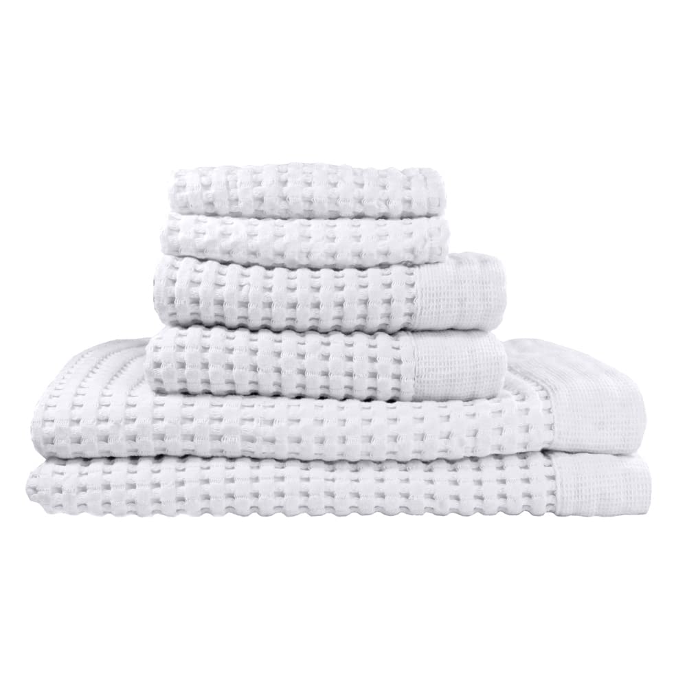 GILDEN TREE Waffle Towel Set - Ultra Absorbent & Quick Dry Bath Towels (2 Bath, 2 Hand, 2 Washcloths) - Soft & Lightweight Modern White Towels for Spa, Bathroom & Guest Use