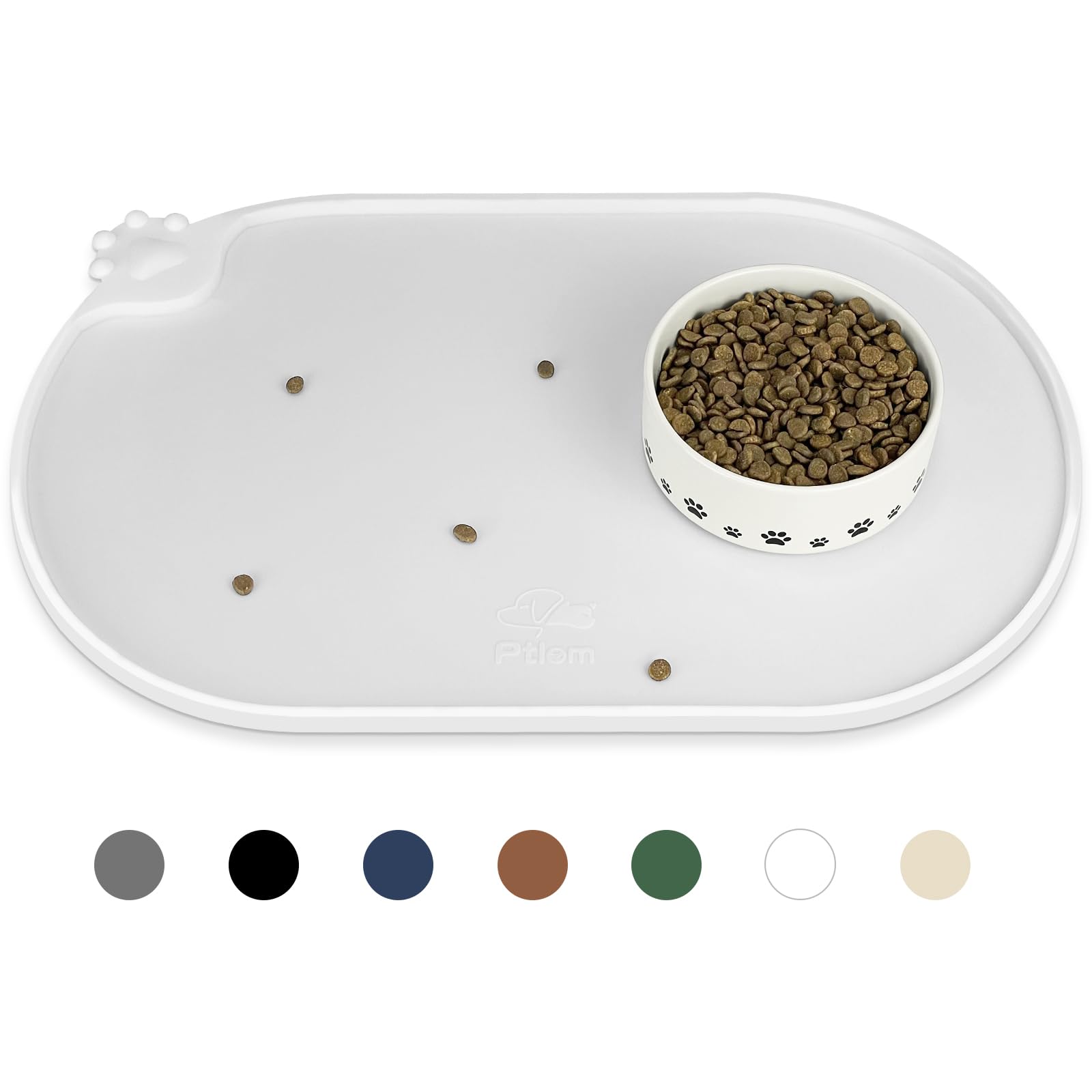 Waterproof Silicone Pet Placemat for Dogs and Cats - Non-Slip Feeding Bowl Mat with High Lips to Prevent Food & Water Spills - Perfect for Small, Medium & Large Pets - White, 18.8