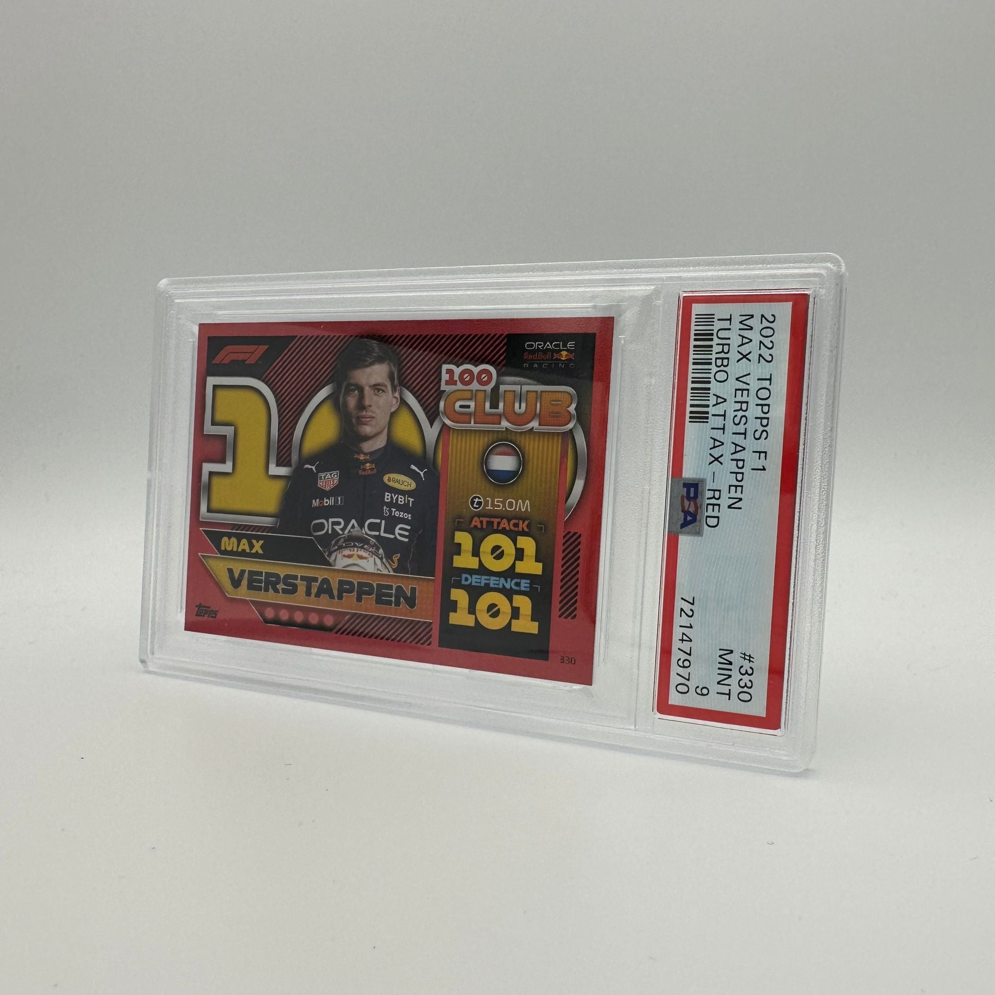 PSA 9 Graded Max Verstappen #330 100 Club Mirror Edition 260/500 - Rare F1 Racing Card for Collectors & Sports Memorabilia Enthusiasts - Perfect for Display, Trading, and Investment