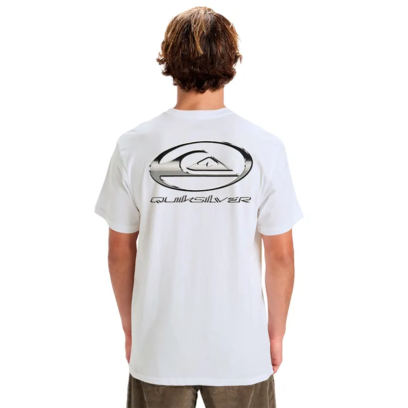 Quiksilver Chrome Logo Short Sleeve T-Shirt for Men - White Cotton Casual Tee for Surfing, Beach & Everyday Wear