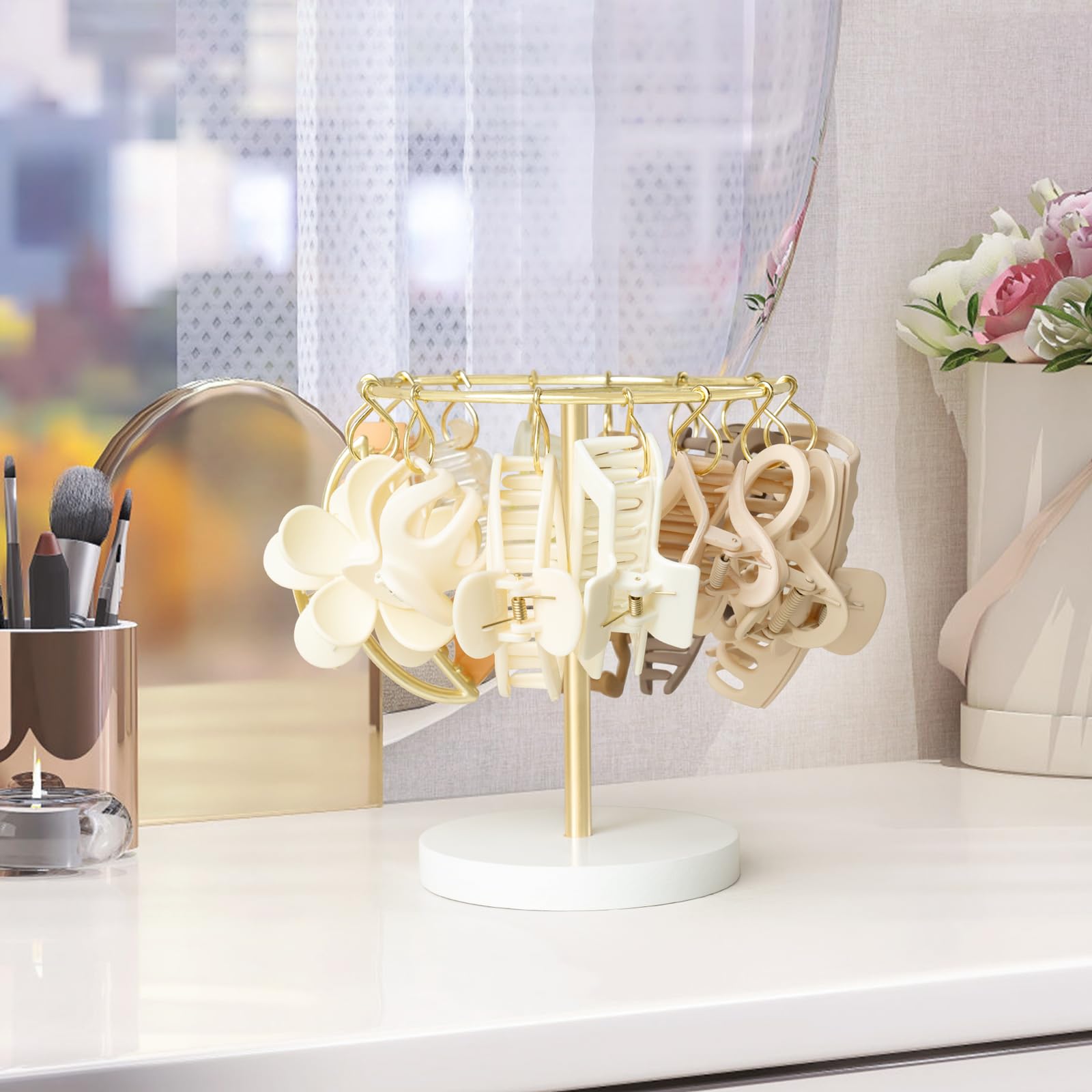 Dahey Metal Claw Clip Organizer Stand - Hair Accessories Storage Holder for Women & Girls | Dorm Room, Bathroom & Bedroom Decor (Gold)