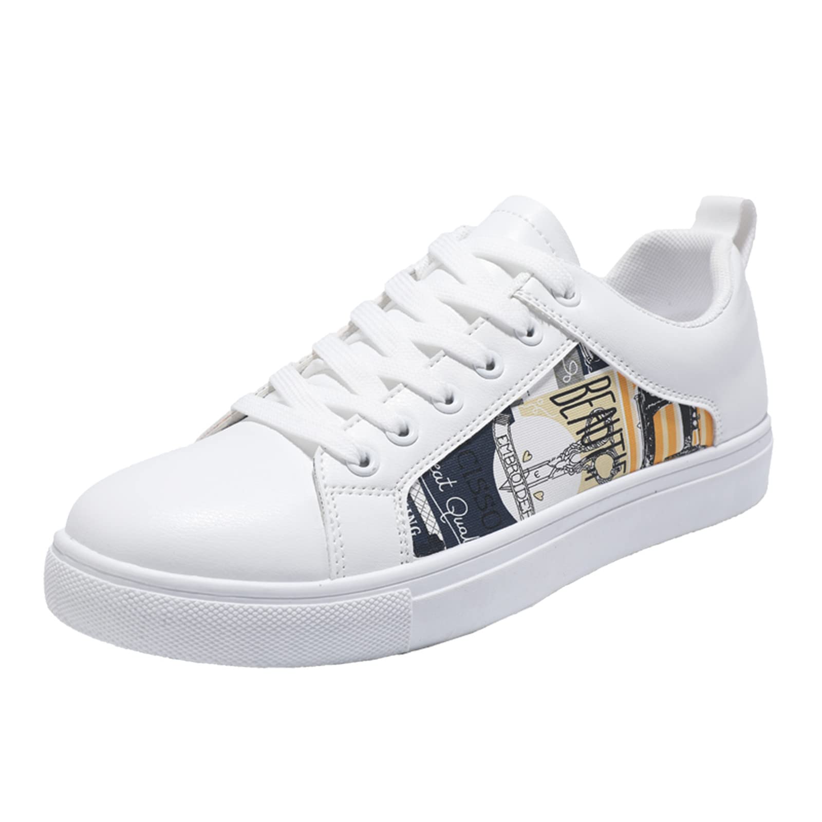**IQYU Men's Retro Skate Shoes - Lightweight Flat Casual Sneakers for Outdoor, Motorcycle & Streetwear Style - Trendy White Small Size 39 for Men**
