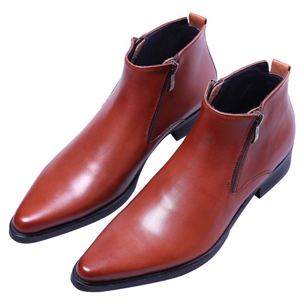Men's Genuine Leather Ankle Boots - Fashion Pointed Toe Dress Shoes with Zipper for Casual Wear | Perfect for Office, Dating & Night Out