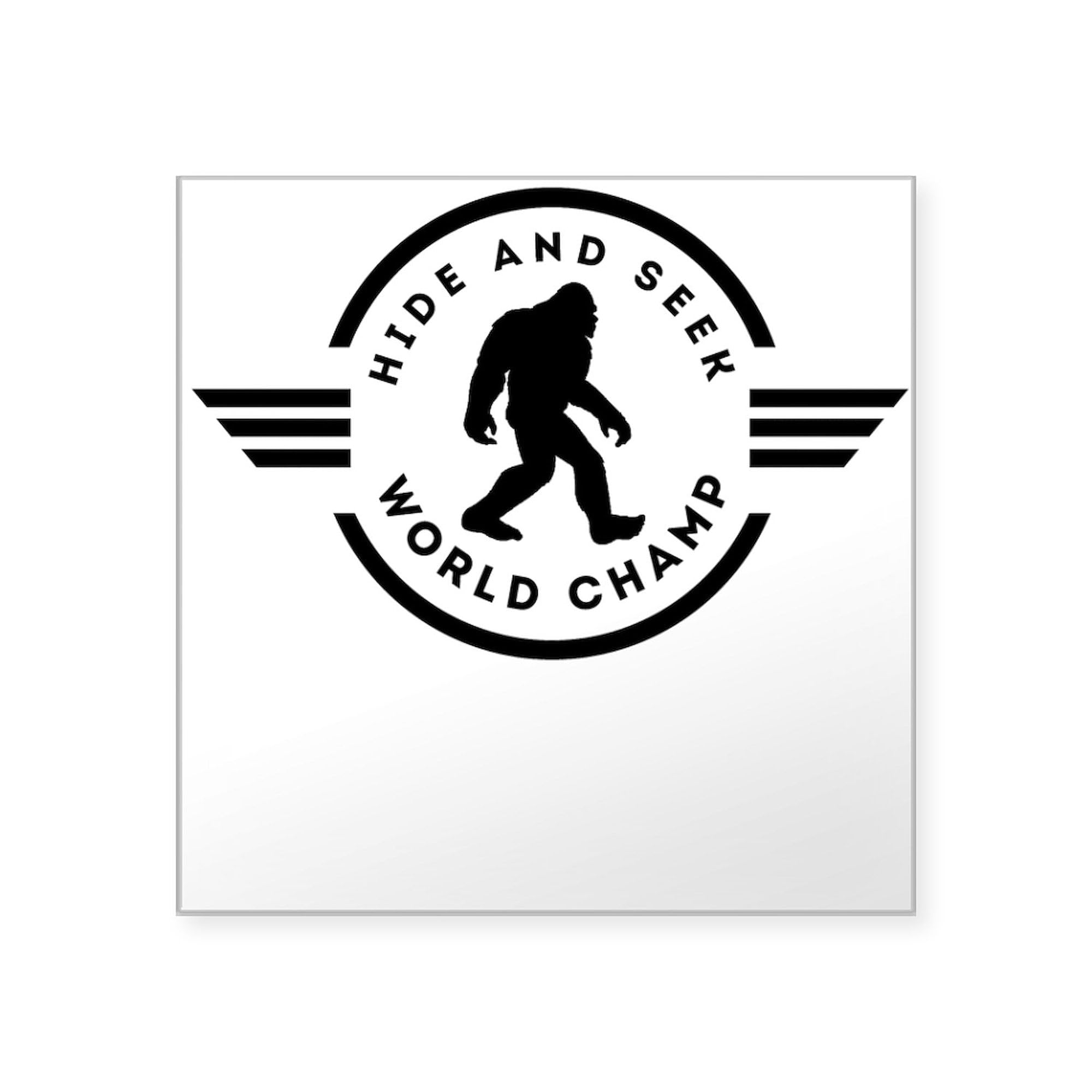 Hide and Seek Champ Bigfoot Sticker - 5x5 Inch Square Bumper Decal for Cars, Laptops & Water Bottles - Funny Sasquatch Car Accessories for Outdoor Enthusiasts & Cryptid Lovers