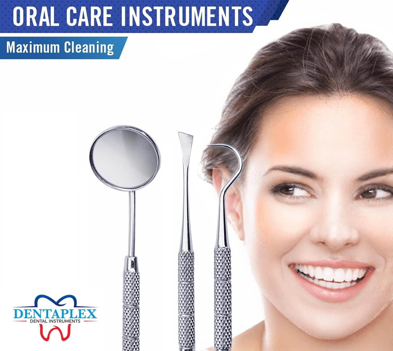 Dentaplex 3-Piece Professional Dental Care Kit - Teeth Cleaning & Whitening Tools, Plaque & Tartar Remover with Dual-Ended Tooth Picks & Dentist Mirror for Oral Hygiene | Perfect for Home Use, Travel, and Dental Professionals