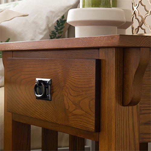 BOWERY HILL Traditional 1 Drawer Wooden Nightstand - Medium Oak Finish Bedside Table for Bedroom, Living Room & Office Use