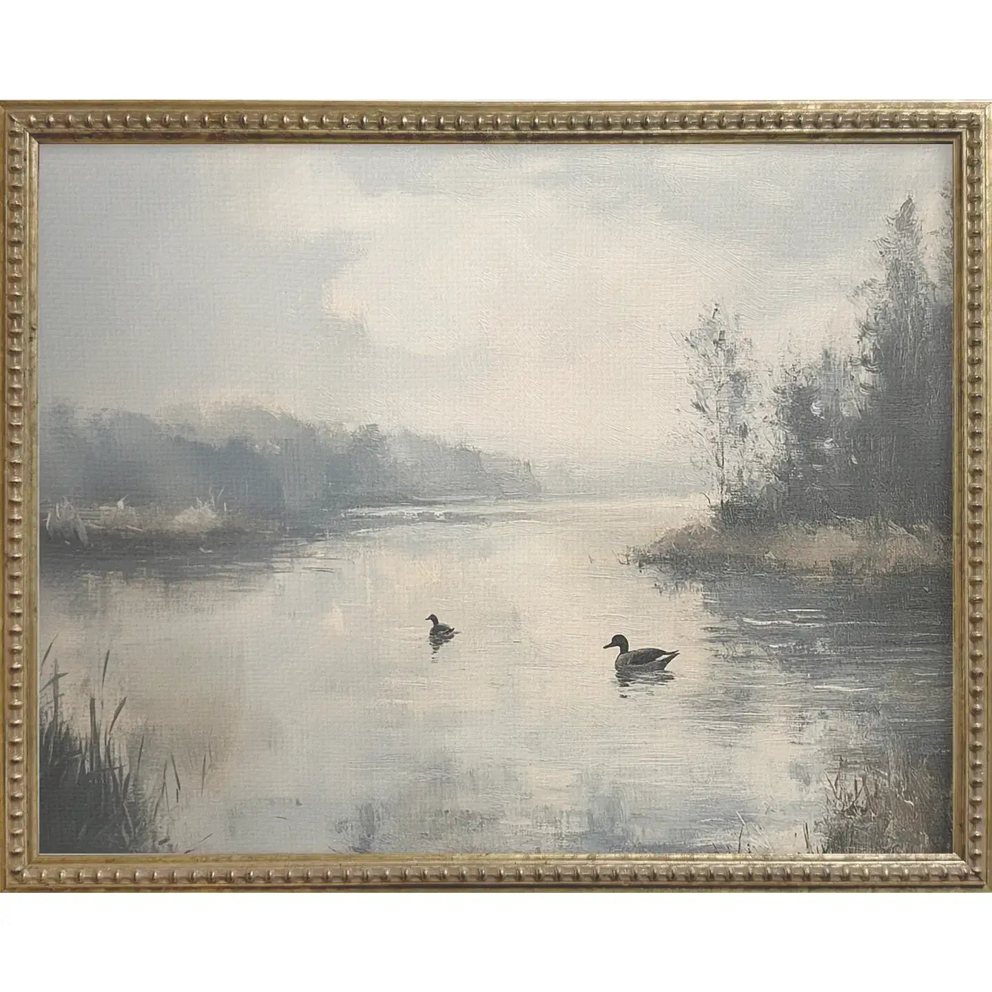 Ducks in Pond Gallery Framed Wall Art - Beautiful Waterfowl Landscape Painting for Living Room, Bedroom & Office Decor
