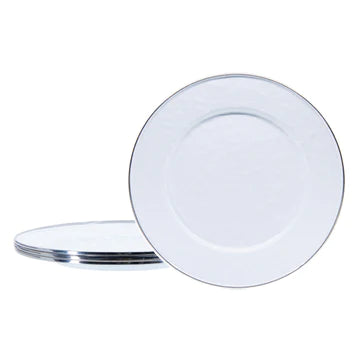 Premium White Enamel Dinner Plates - Set of 4 (10.5 Inch) - Durable & Stylish for Everyday Dining, Picnics, and Rustic Kitchen Decor