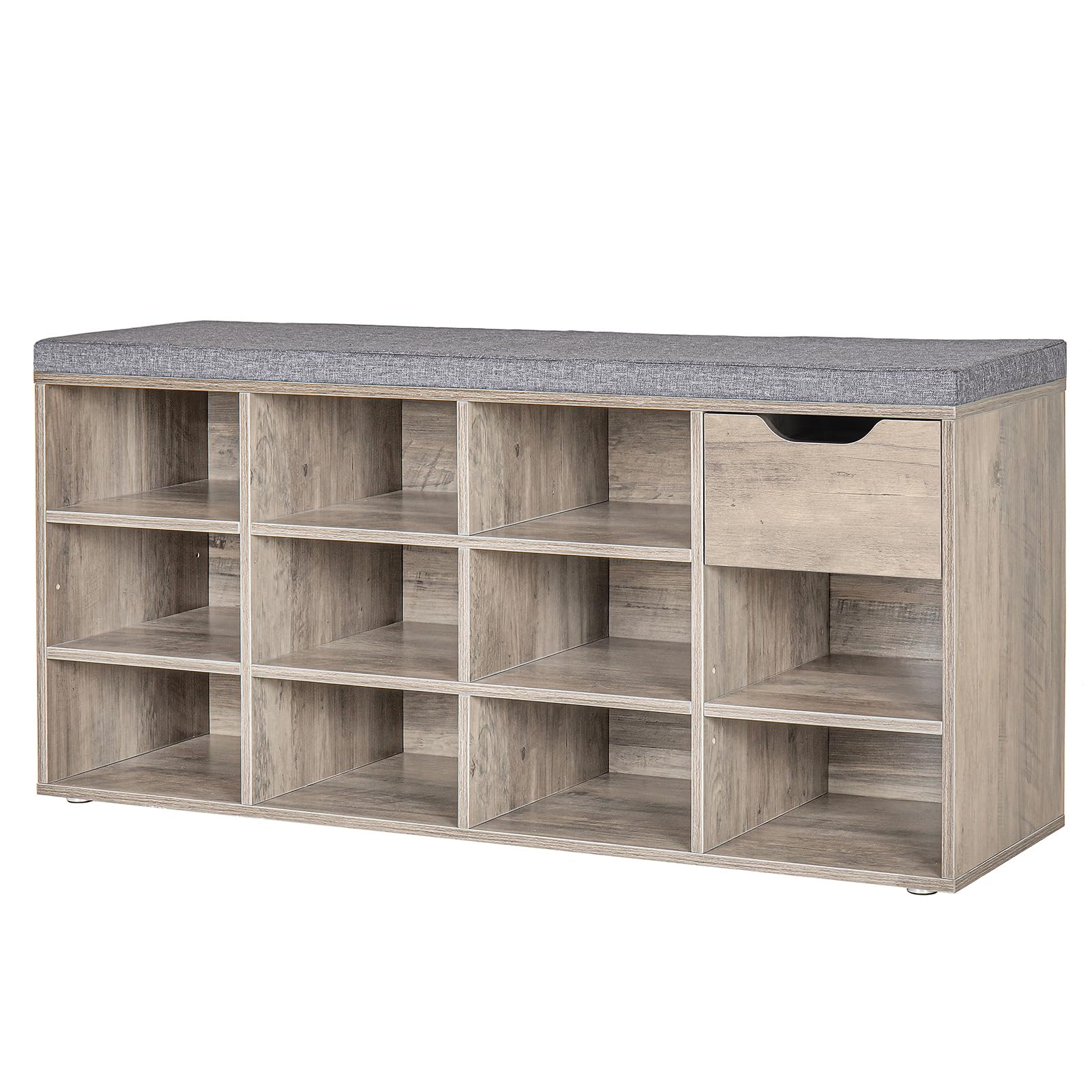 DINZI LVJ Shoe Bench with Drawer & 11 Cubbies - Adjustable Shelf Entryway Storage Bench | Shoe Organizer Cabinet for Living Room, Bedroom, Mudroom, Closet & Garage | Perfect for Small Space Organization & Entryway Decor (Greige)