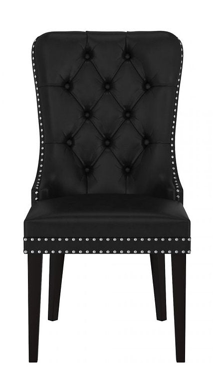 Premium Black Bonded Leather Dining Chairs with Unique Accents - Set of 2 for Modern Kitchen, Dining Room or Office - Comfortable & Stylish Seating Solution
