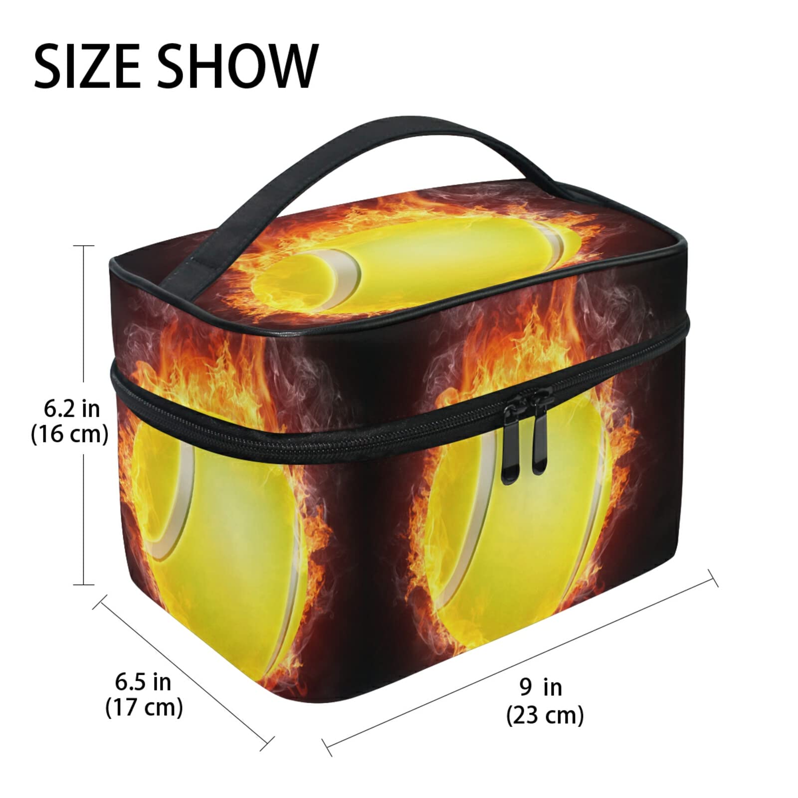 Cute Fire Tennis Ball Makeup Bag for Women - Waterproof Cosmetic Organizer & Travel Toiletry Case - Perfect for Gym, Travel, and Daily Essentials Storage