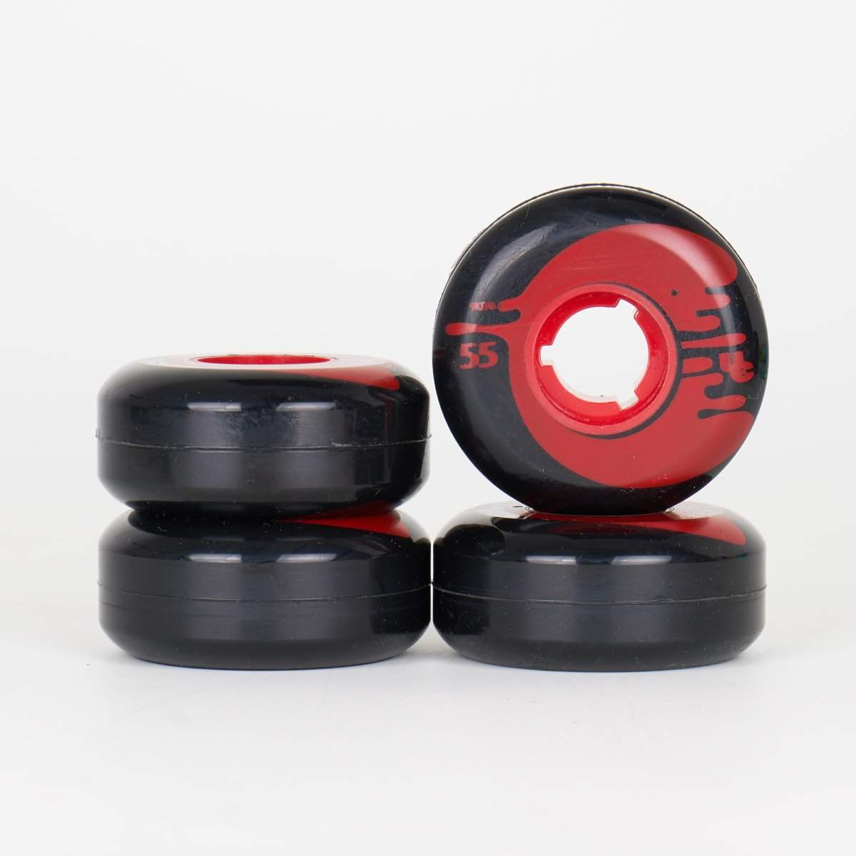 Undercover Cosmic Roche Wheels 55mm 90a Durometer - 4 Pack Black/Red Skateboard Wheels - Perfect for Street Skating, Park Tricks & Smooth Cruising