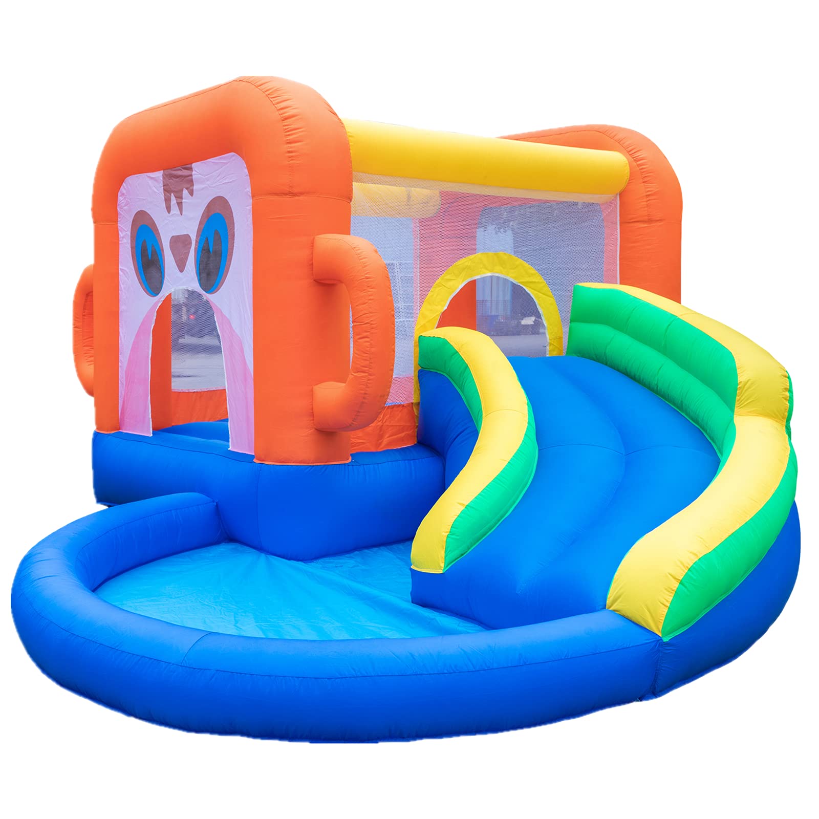11.2x7.8x5.9ft Inflatable Bounce House with Air Blower & Curved Slide - Kids Jumping Castle with Water Pool for Outdoor Birthday Parties, Backyard Play & Summer Water Fun