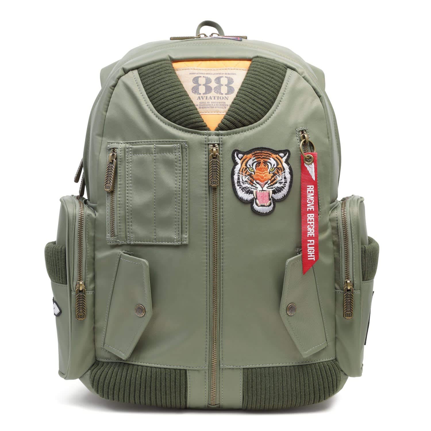 Stylish MA-1 Embroidered Backpack - Multi-Pocket Luggage Shoulder Bag for Travel & Commute (Green Hellcat) | Perfect for Work, Gym & Outdoor Adventures