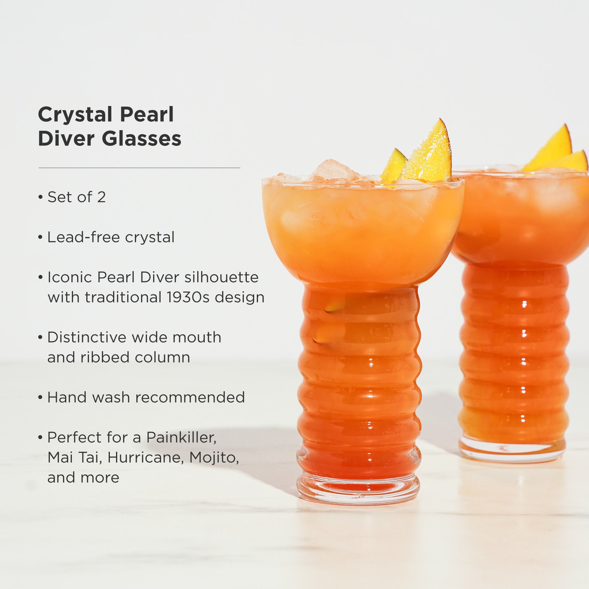Premium Pacific Crystal Pearl Diver Glasses Set of 2 - Elegant Stemware for Champagne, Cocktails & Wine - Perfect for Dinner Parties, Weddings & Special Occasions