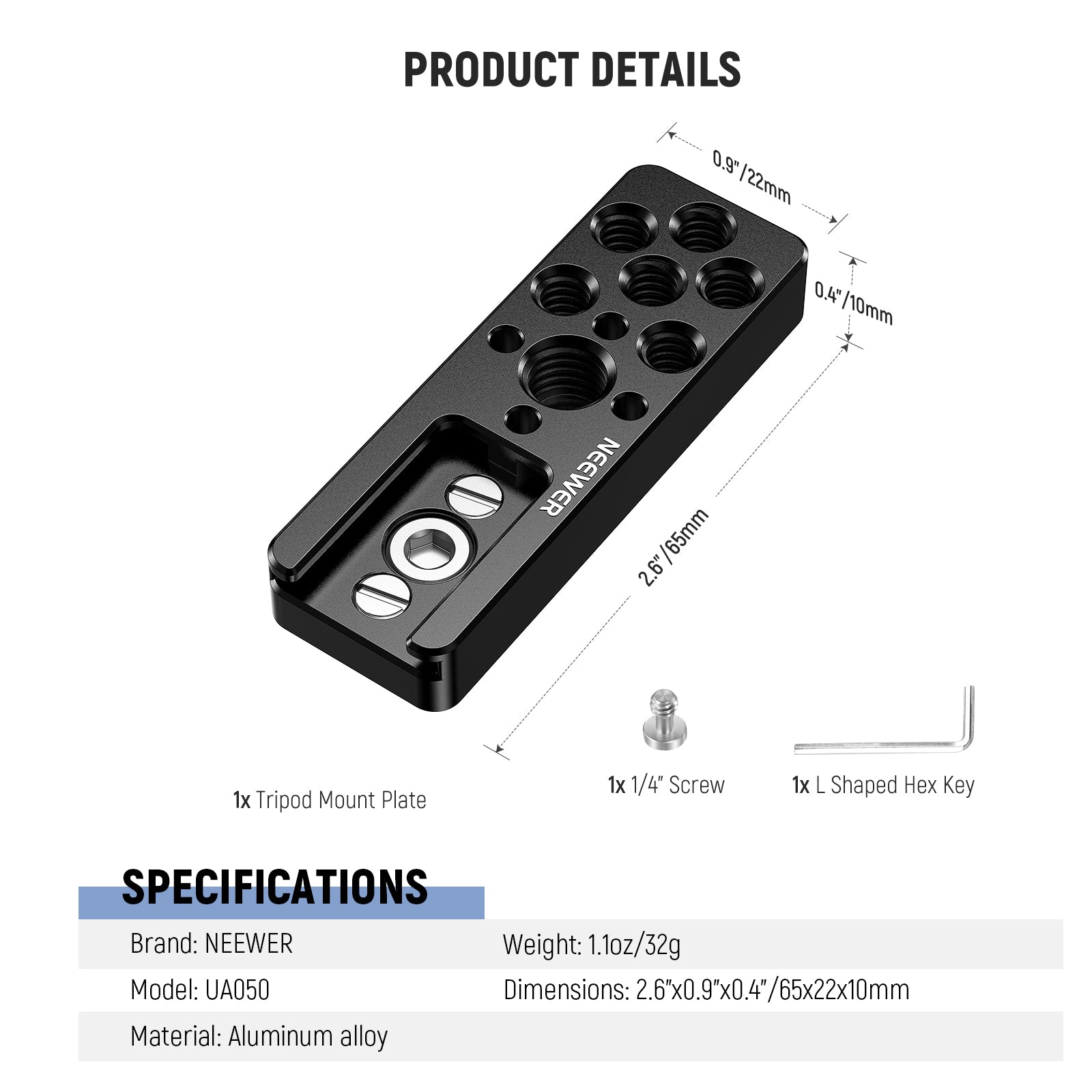 NEEWER UA050 Universal Tripod Accessory Mount Plate - Compatible with DSLR Cameras, Video Cameras & Smartphones - Perfect for Vlogging, Photography & Video Shooting