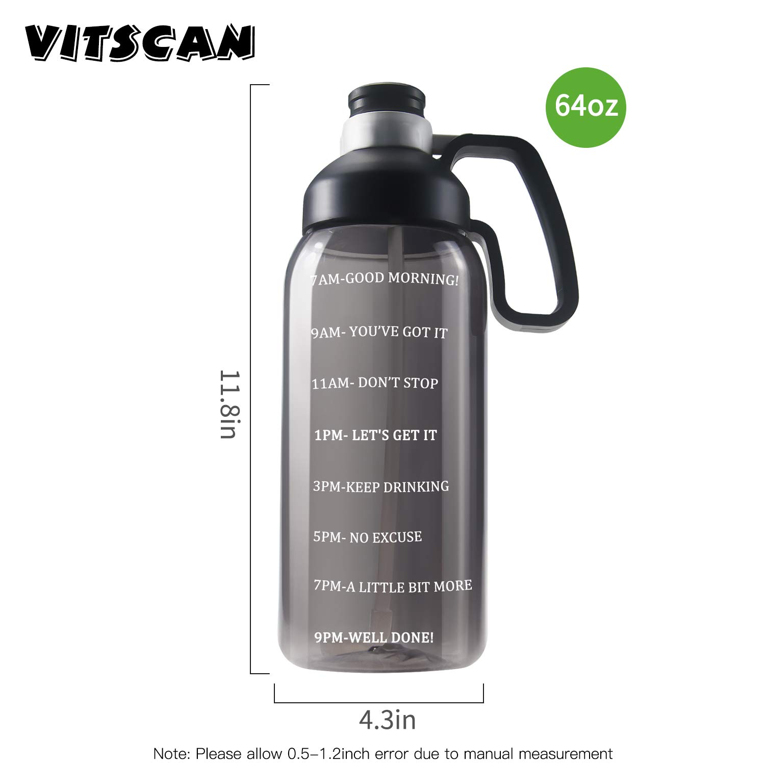 64oz Motivational Water Bottle with Straw & Handle - BPA Free 2L for Gym, Office & Outdoor