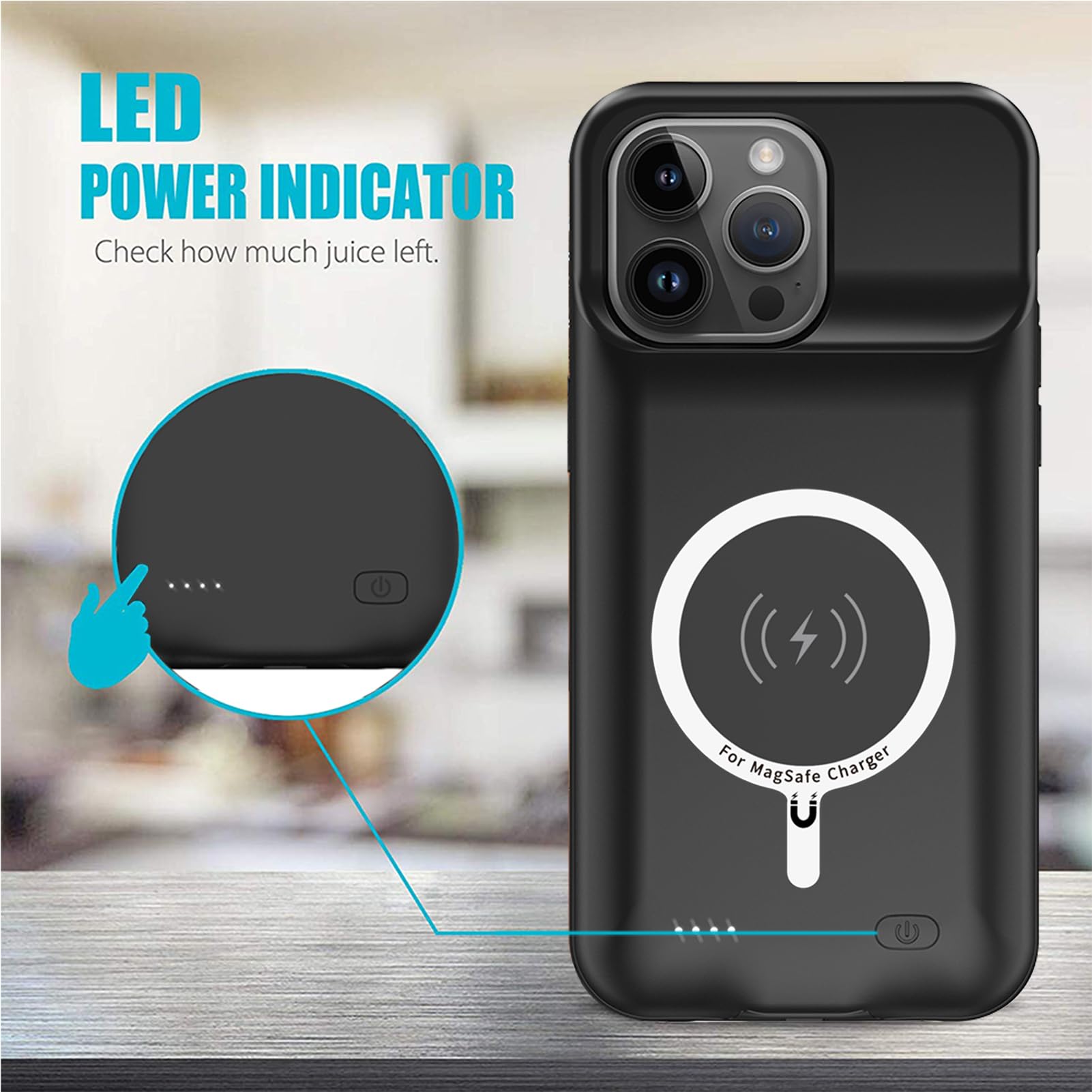 12000mAh Battery Case for iPhone 15 Pro Max (6.7 inch) - High Capacity Rechargeable Charging Case with Wireless Charging | Portable Power Bank for Travel, Work & Outdoor Activities | Compatible with iPhone 15 Pro Max - Black