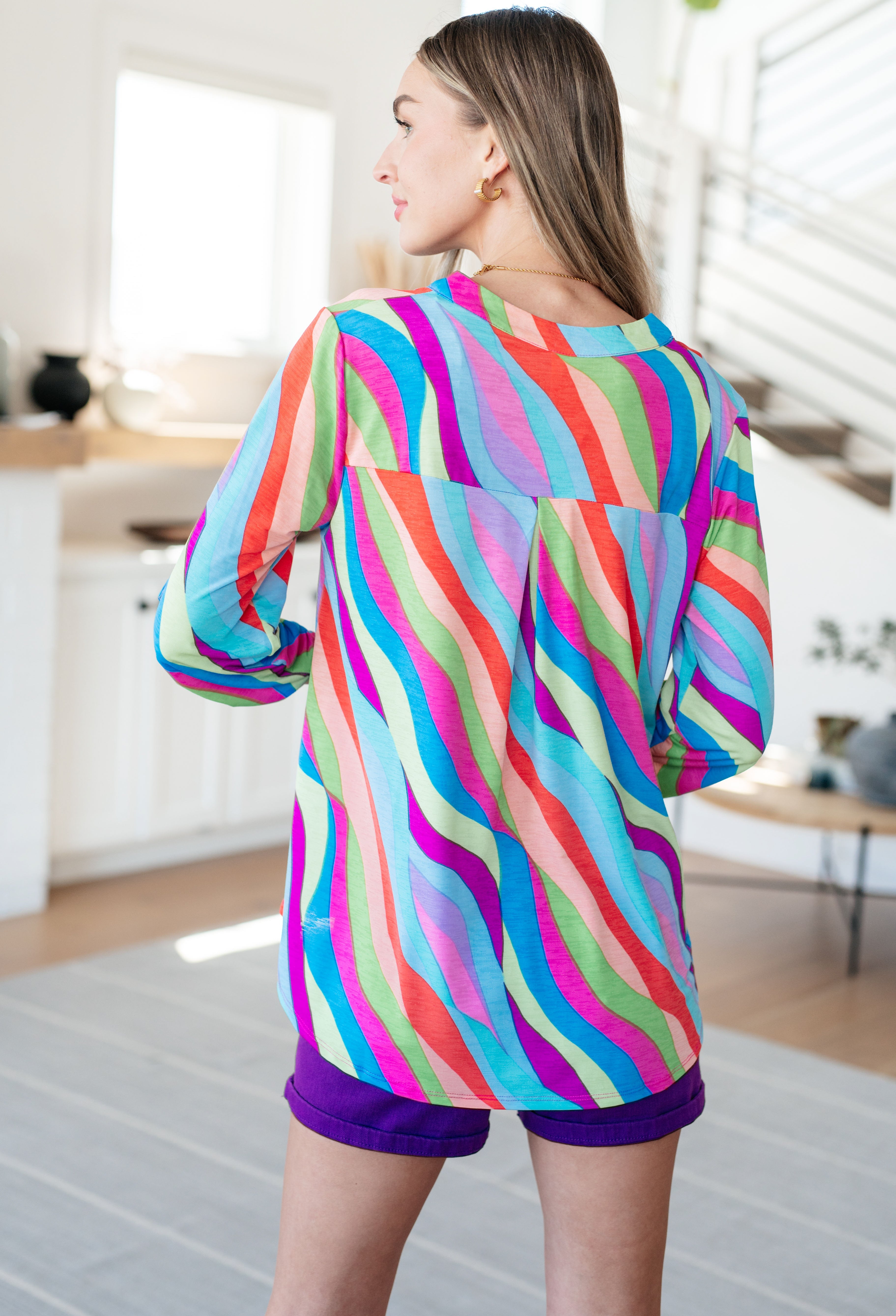 Lizzy Top Women's Striped Multi-Color Blouse - Perfect for Casual Outings, Office Wear & Summer Fashion