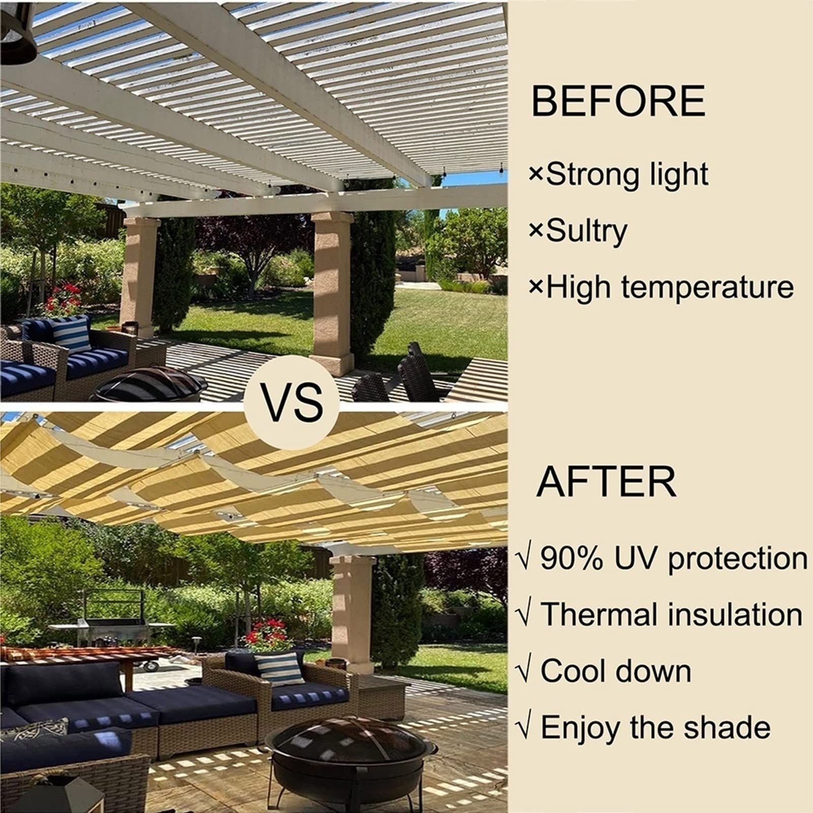 Retractable Sun Shade Canopy - Outdoor Slide Wire Sail Kits (No Support Rod Needed) - Wave Awning for Garden, Porch, Yard - Easy to Assemble - Brown (0.5x4m) - Perfect for Patio Shade, Poolside Relaxation & Outdoor Entertaining
