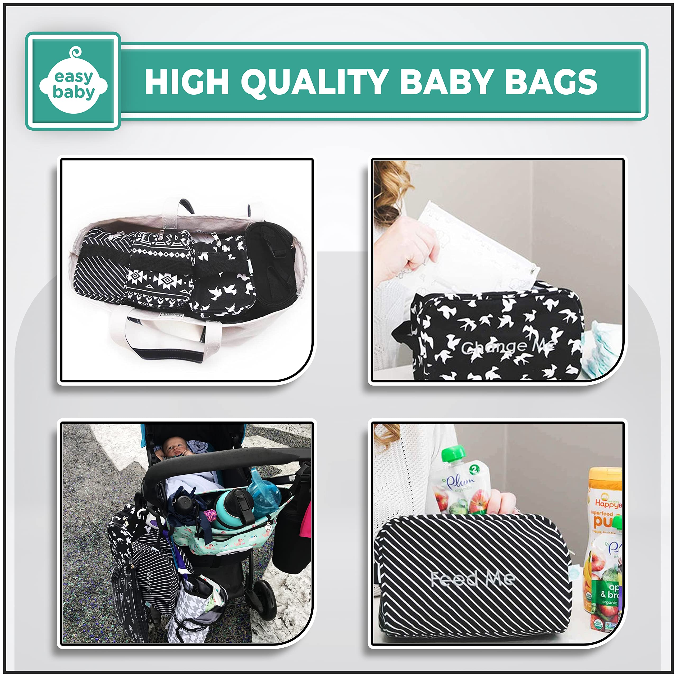 **8-Pack Baby Organizer Pouches & Changing Pad Set - Diaper, Bottle & Baby Essentials Storage - Portable Tote Cubes for Changing, Feeding & Travel (Brooklyn Design) - Perfect for Nursery, Diaper Bag & On-the-Go Parents**
