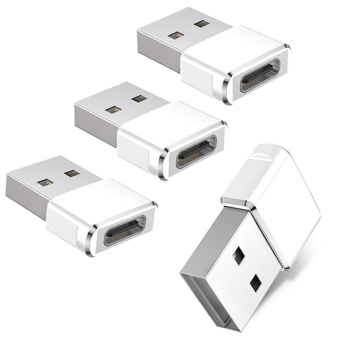 Basesailor 4-Pack USB to USB C Adapter, Type C Female to USB A Male Converter for iPhone 16/15/14/13/12 Pro Max Plus, Apple Watch 10, iPad 8/9/Air 5/6, AirPods 4 & Samsung Galaxy S24/A54/Ultra - Perfect for Charging, Data Transfer & Connecting Devices at Home, Office or Travel
