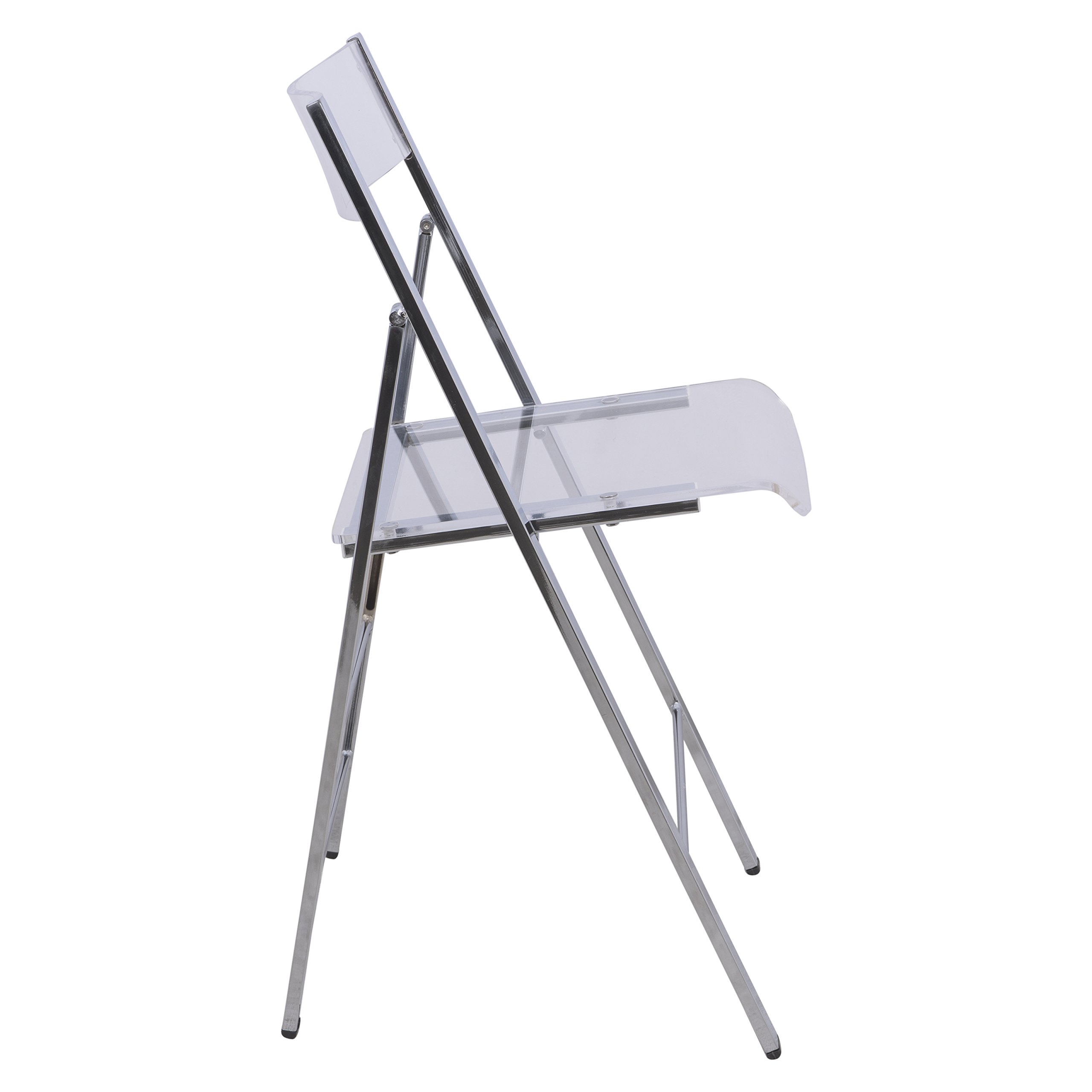 LeisureMod Clear Acrylic Folding Chair with Lightweight Chrome Iron Base - Comfortable Transparent Desk Chair, No Assembly Required (Set of 4) - Perfect for Home Office, Patio, Events & Small Spaces