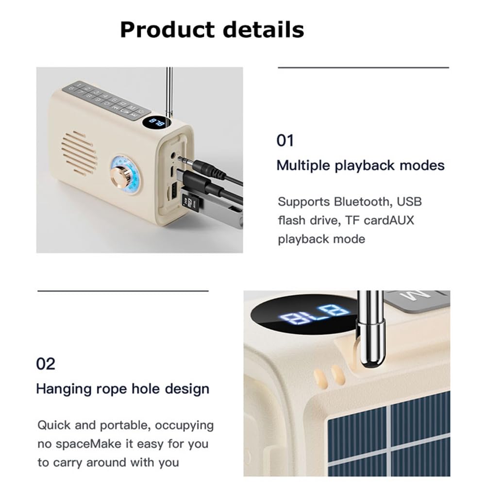 TYREE Mini Portable FM Radio with Bluetooth Speaker - Solar Powered, Handsfree Call, Colorful LED Lights - Perfect for Outdoor Camping, Hiking, and Emergency Use