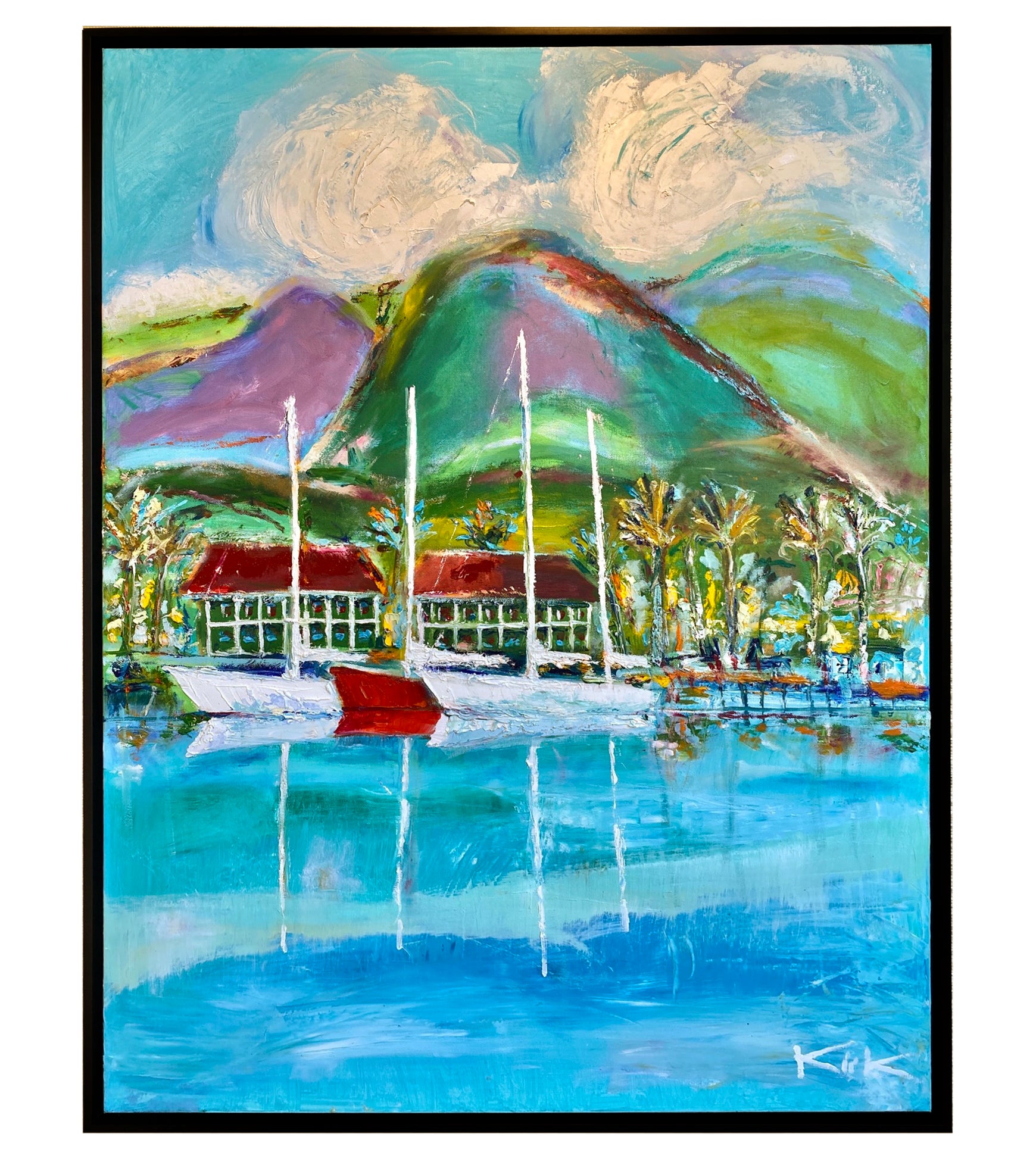 Kirk Boes Framed Lahaina Harbor Red Boat Art Print - Perfect for Home, Office & Coastal Decor