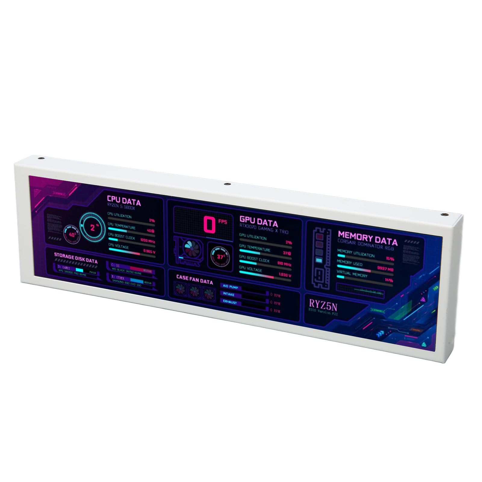 8.8 Inch AIDA64 Computer Temperature Monitor - Real-Time CPU GPU SSD Data Display for Raspberry Pi & PC - White Digital Host Temp Screen for Gaming, Mining & Office Workstations