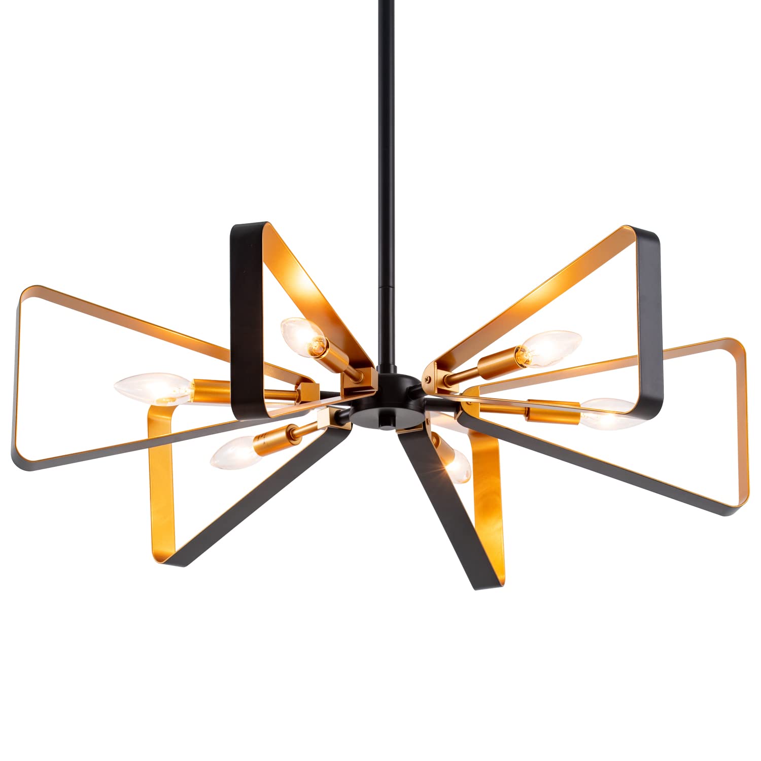 VILUXY Modern Geometric Pendant Light - 6-Light Mid-Century Chandelier with Matte Black & Brass Finish - Perfect for Dining Room, Kitchen, Living Room Lighting | Elegant Ceiling Fixture for Home Decor & Interior Design
