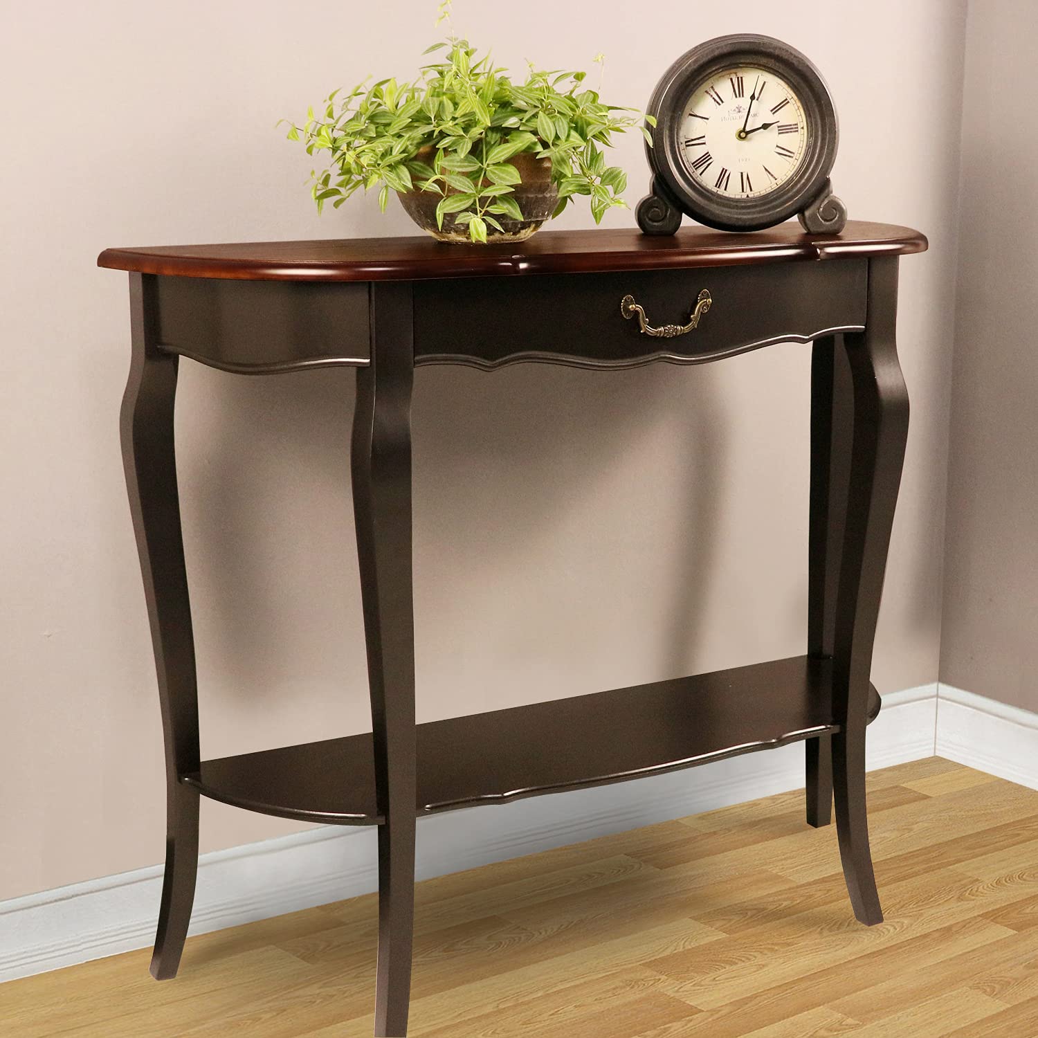 Attractive Ash Wood Console Table with Curved Legs & Drawers - Sofa Table, Hall Table, Accent Table - Perfect for Living Room, Entryway & Home Decor (Brown)