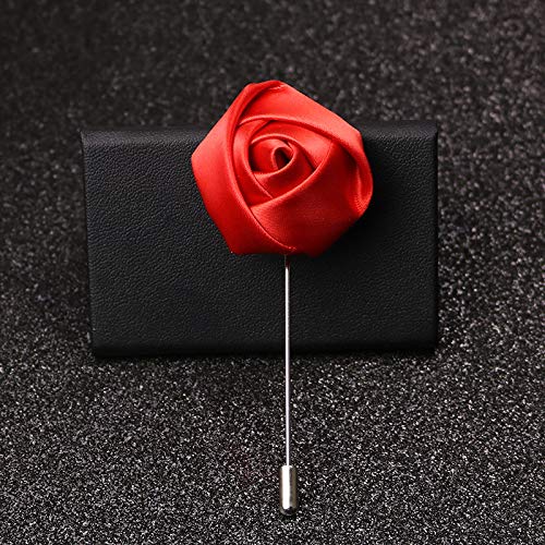2PCS Handmade Rose Flower Lapel Pins for Men - Red & Blue Floral Chain Brooch, Boutonniere Pins for Suits, Wedding, Prom & Formal Events - Perfect for Groomsmen, Bridal Party & Special Occasions