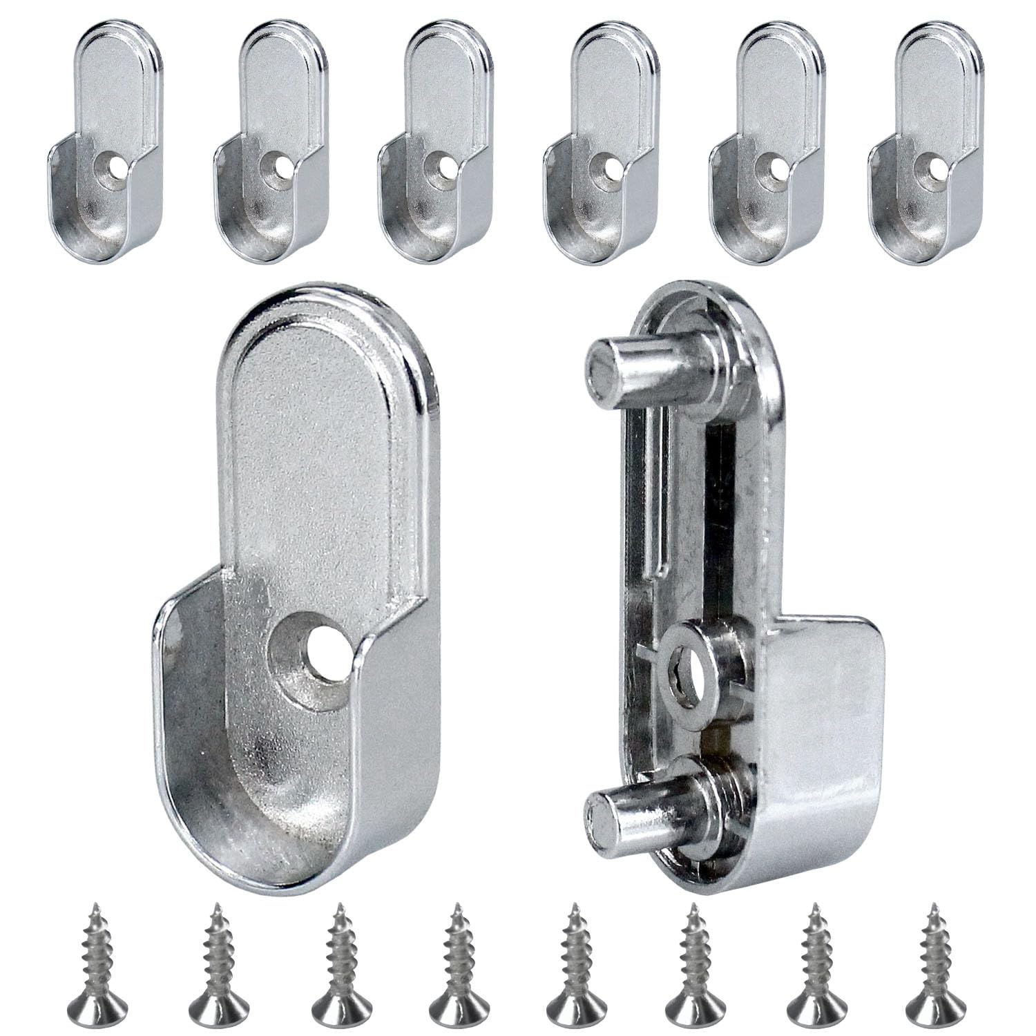8Pcs Closet Rod Brackets - 15mm x 30mm Oval Closet Rod End Supports (Single Hole) with Rear Facing 6.5mm Pins - Heavy Duty Closet Organizer for Wardrobe, Closet, Laundry Room & Storage Organization