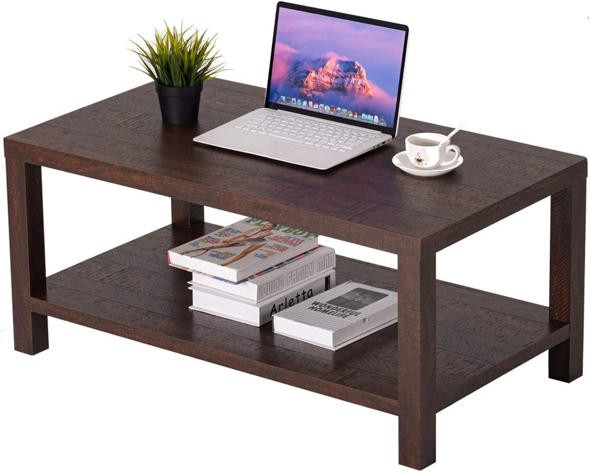 Rustic Farmhouse Coffee Table with Storage Shelf - 40 Inch Brown Wooden Center Table for Living Room - Perfect for Home Decor, Family Gatherings & Cozy Living Spaces