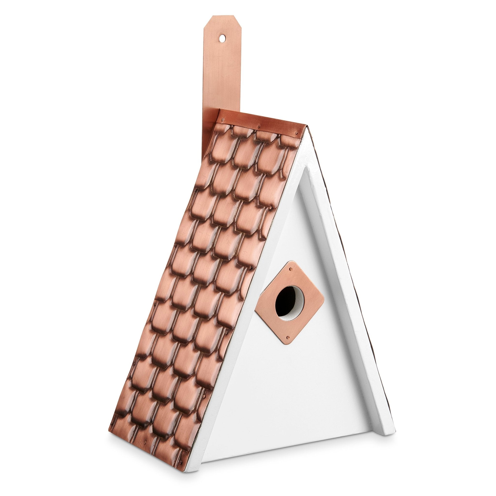 Swiss Chalet Style Bird House with Shingled Copper Roof - Handcrafted Garden Decor for Outdoor Bird Watching & Backyard Decoration